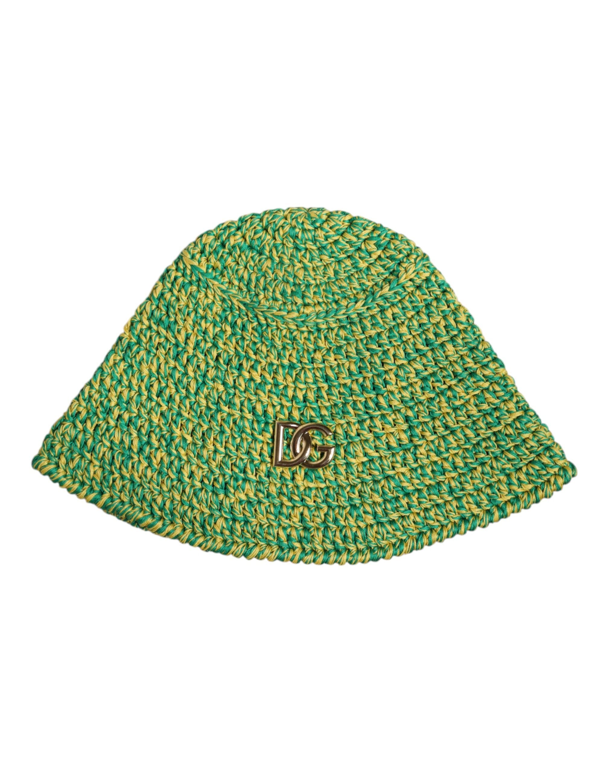 Pălărie Dolce &amp; Gabbana verde din bumbac croșetat cu logo DG