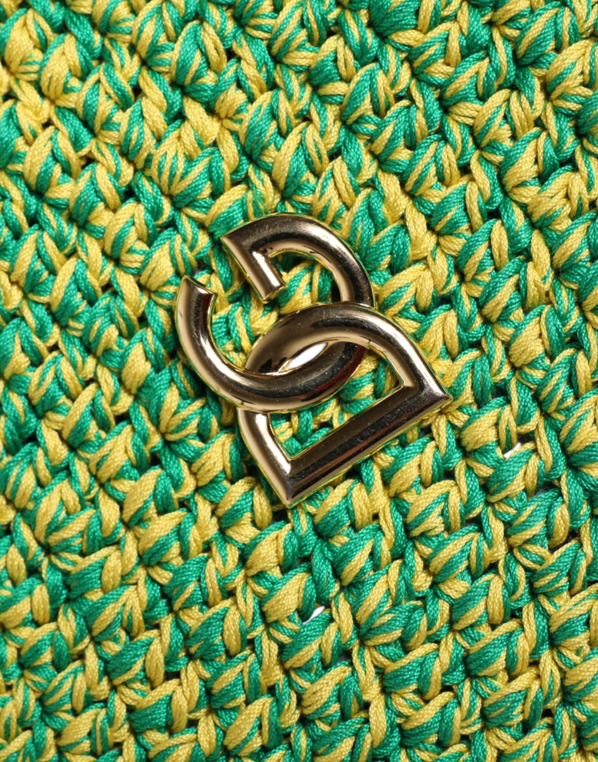 Pălărie Dolce &amp; Gabbana verde din bumbac croșetat cu logo DG