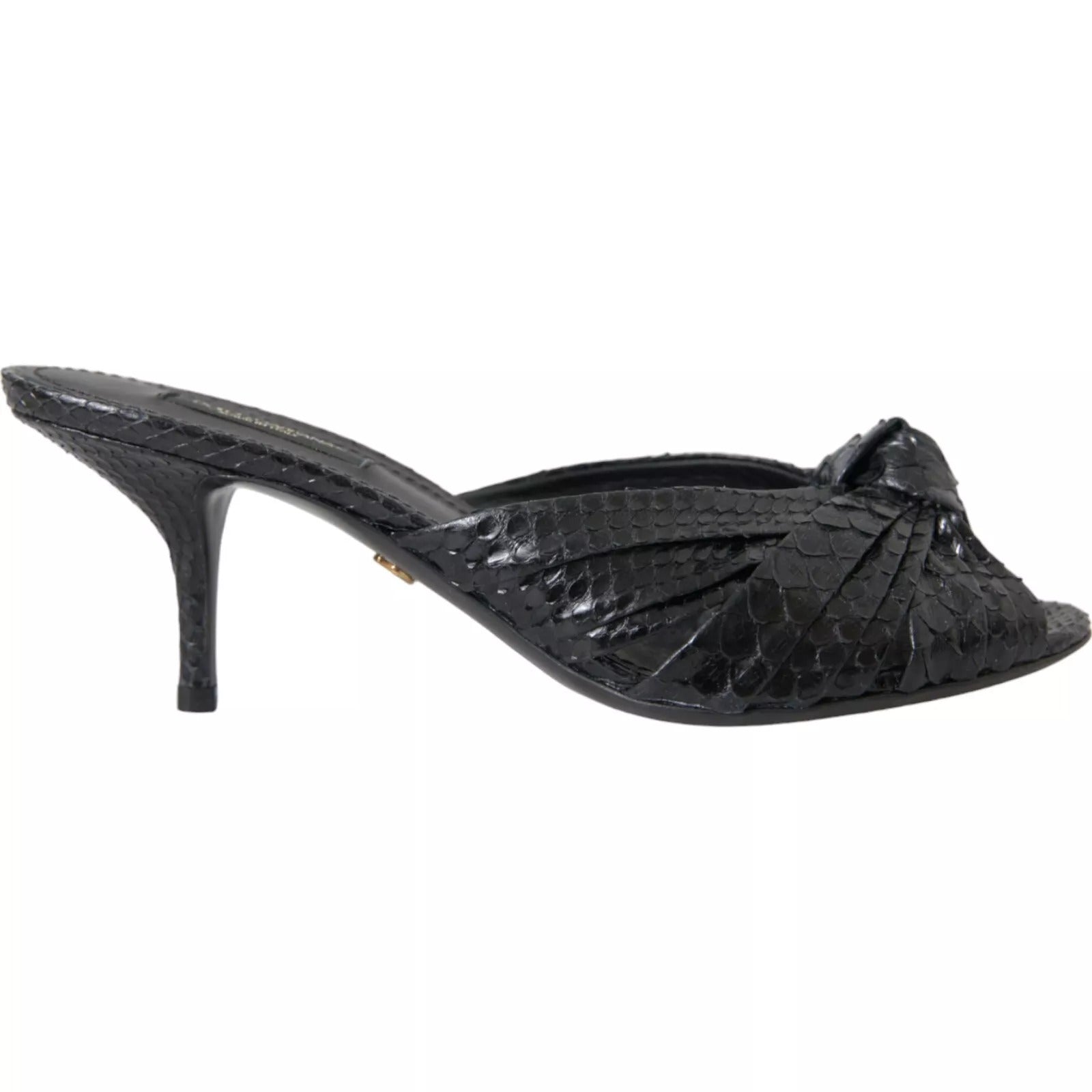 Sandale Dolce &amp; Gabbana din piele neagră cu toc și model piton