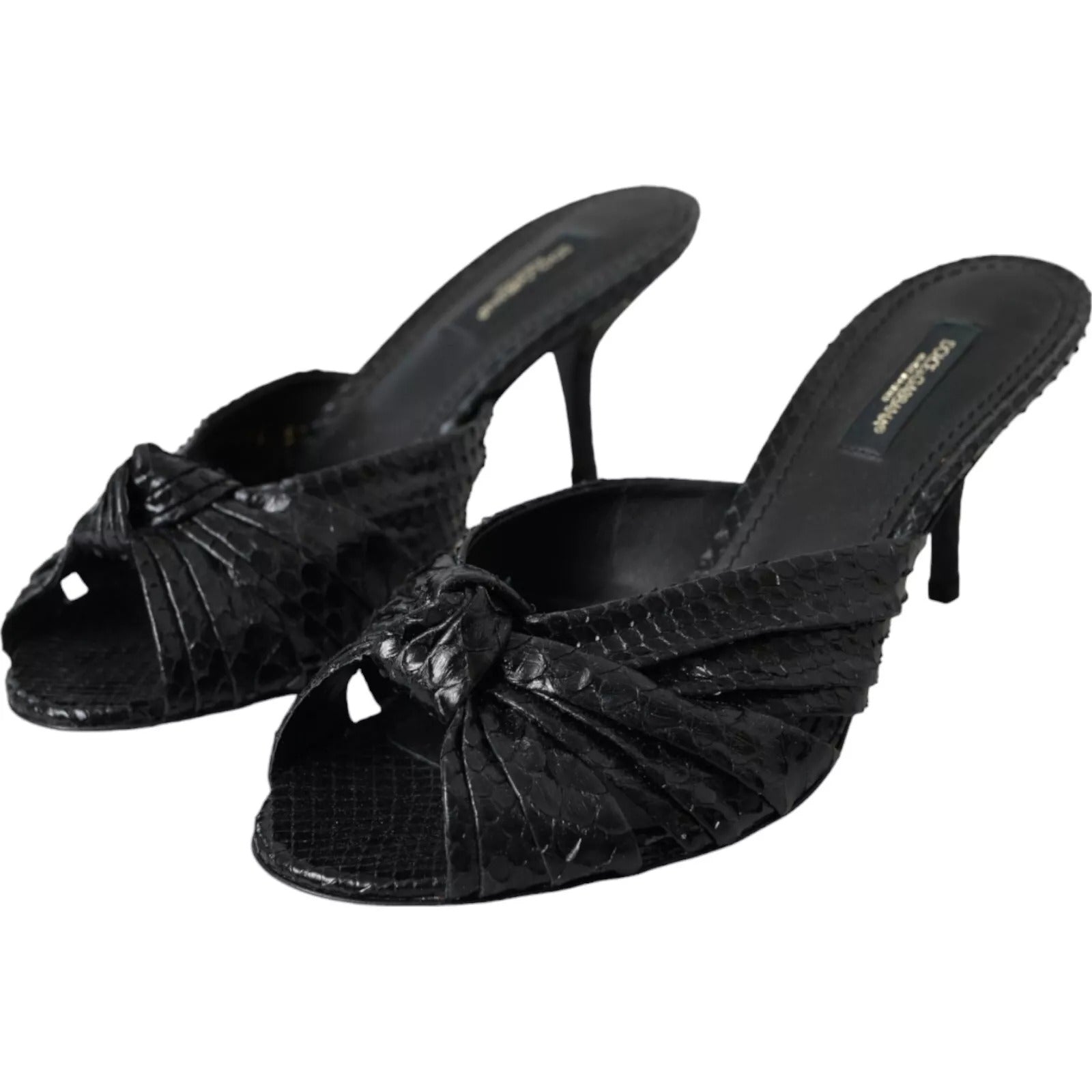 Sandale Dolce &amp; Gabbana din piele neagră cu toc și model piton