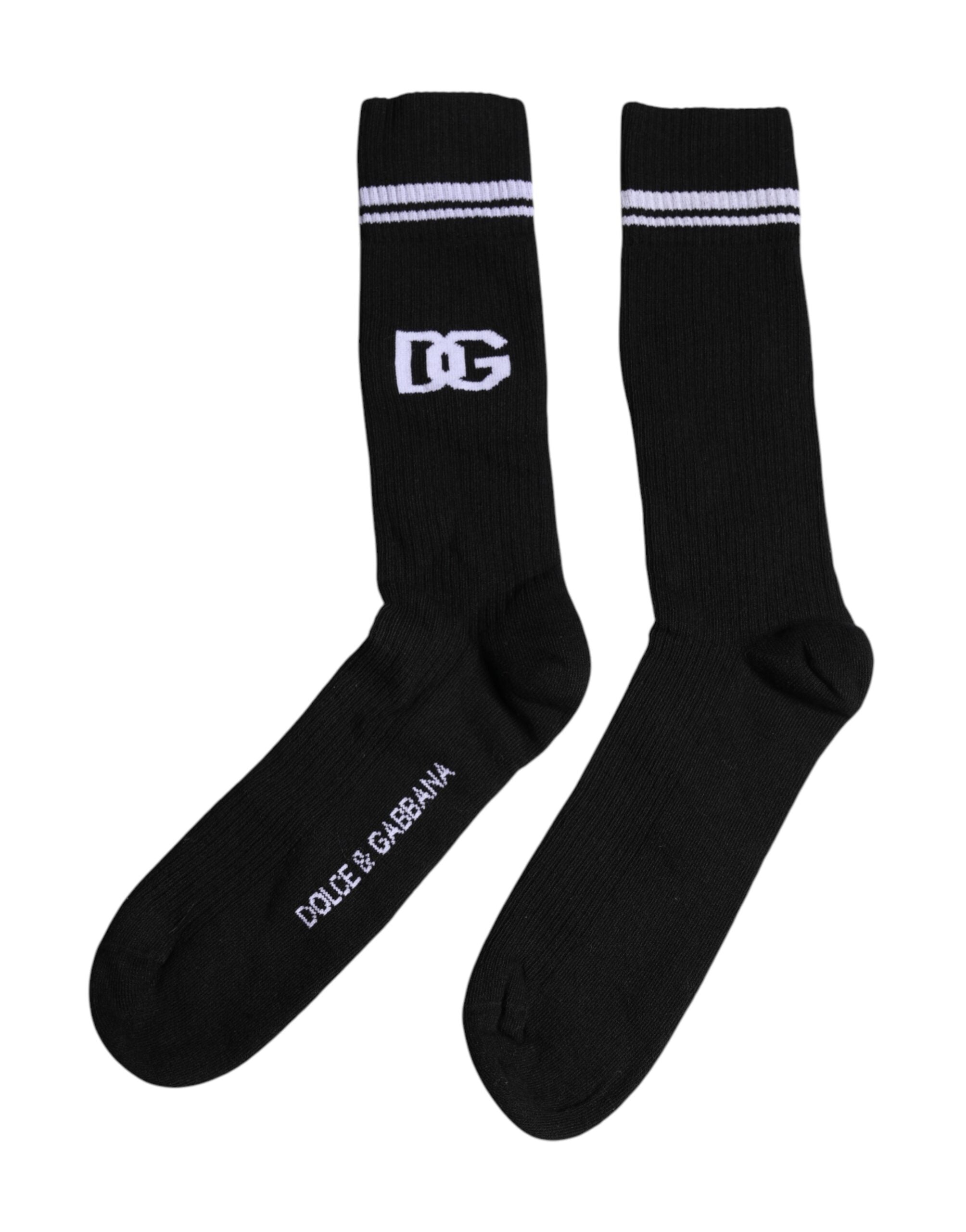 Șosete Dolce &amp; Gabbana negre din bumbac cu logo DG, până la jumătatea gambei, pentru bărbați
