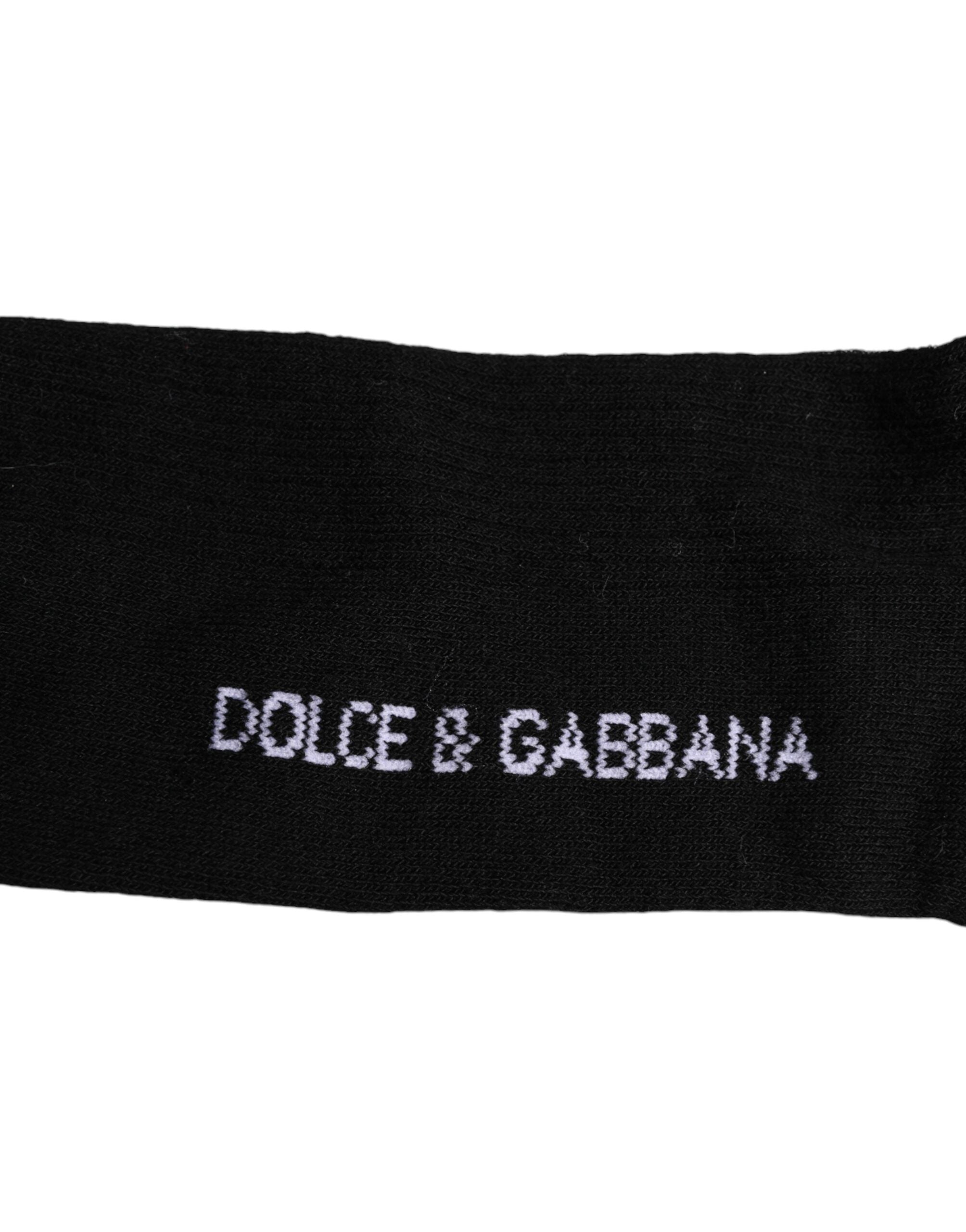 Șosete Dolce &amp; Gabbana negre din bumbac cu logo DG, până la jumătatea gambei, pentru bărbați