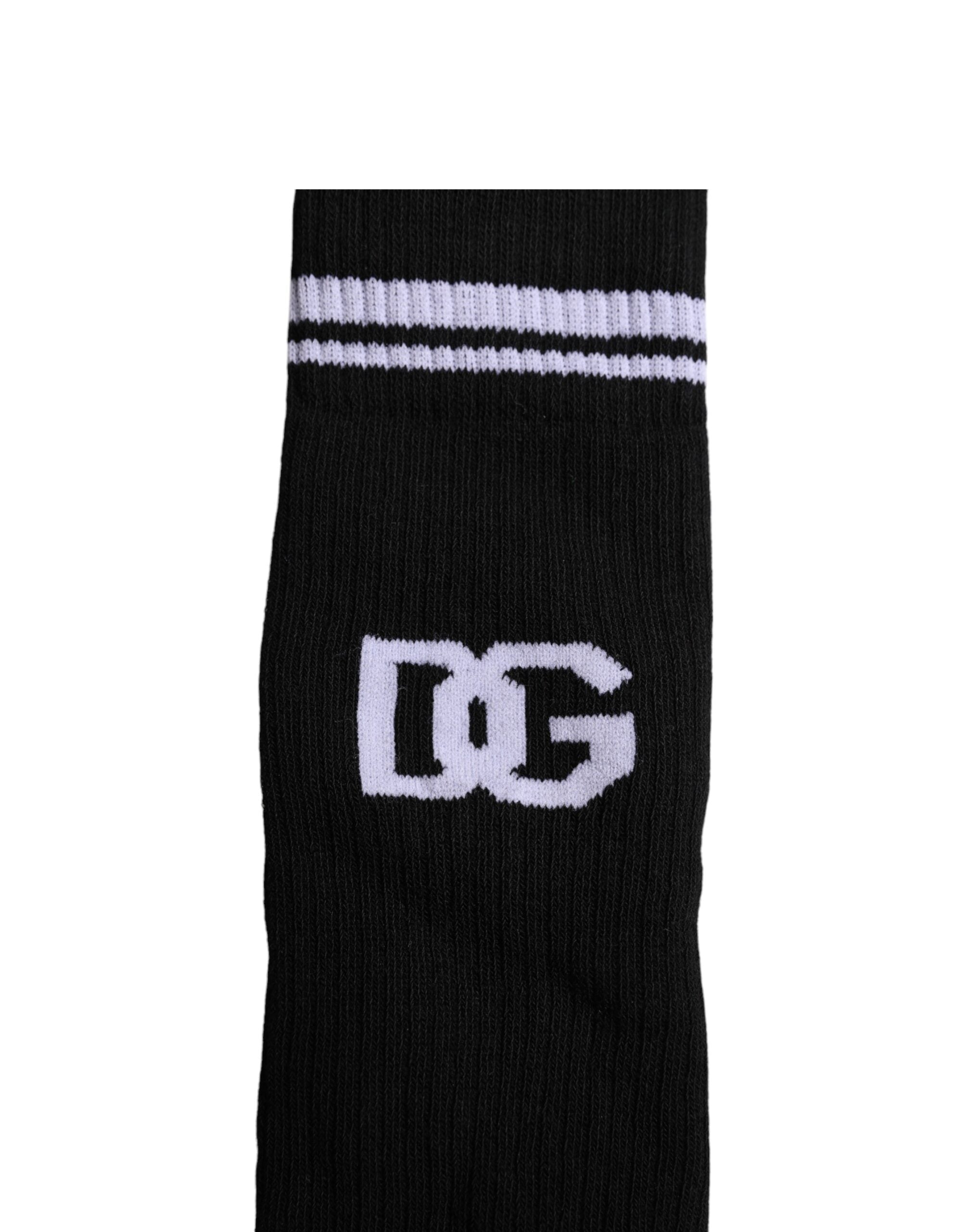 Șosete Dolce &amp; Gabbana negre din bumbac cu logo DG, până la jumătatea gambei, pentru bărbați