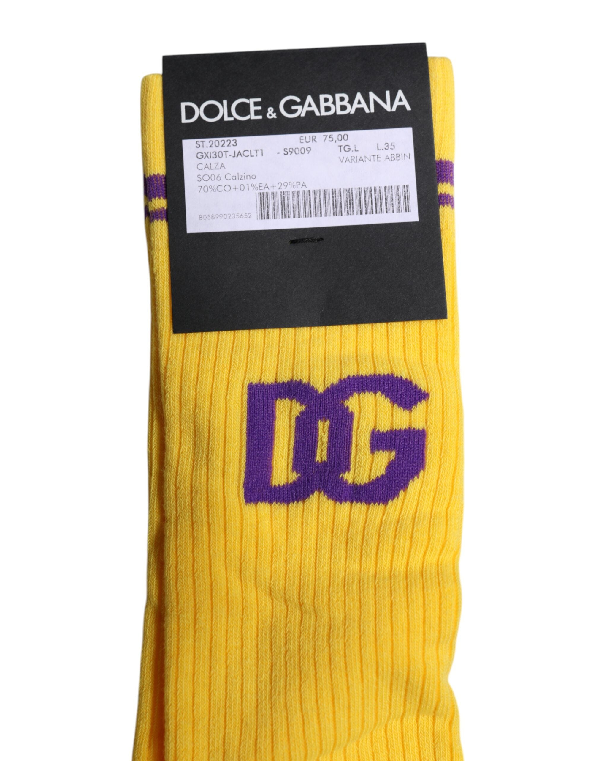 Șosete Dolce &amp; Gabbana galbene din bumbac cu logo DG până la jumătatea gambei