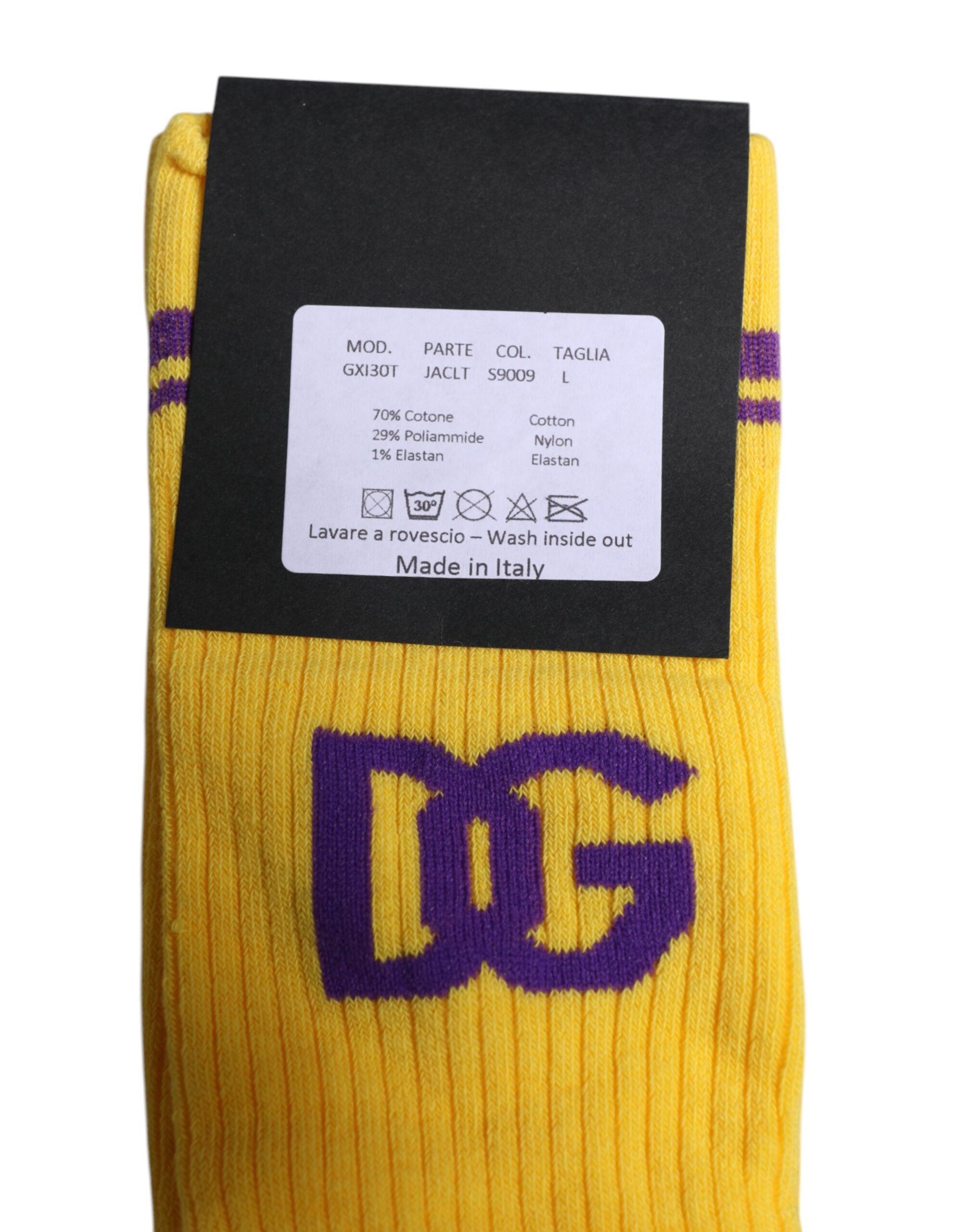 Șosete Dolce &amp; Gabbana galbene din bumbac cu logo DG până la jumătatea gambei