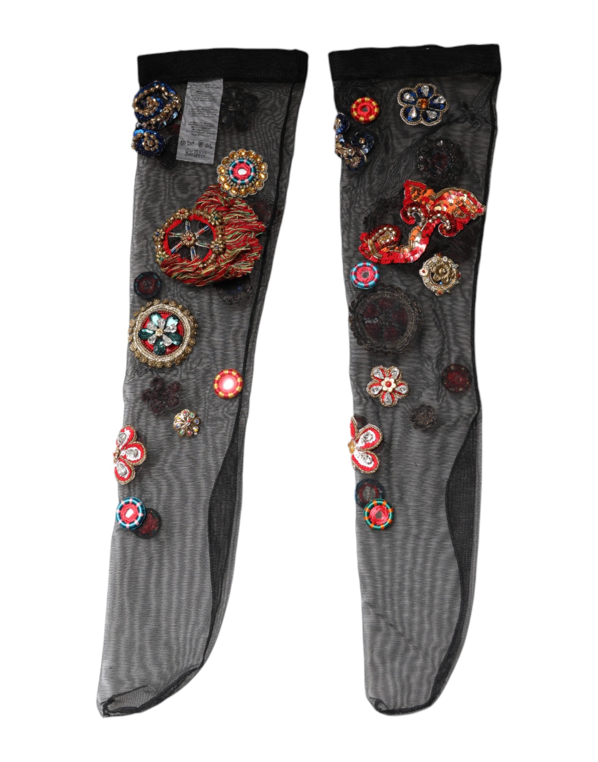 Șosete Dolce &amp; Gabbana negre elastice Carretto cu cristale