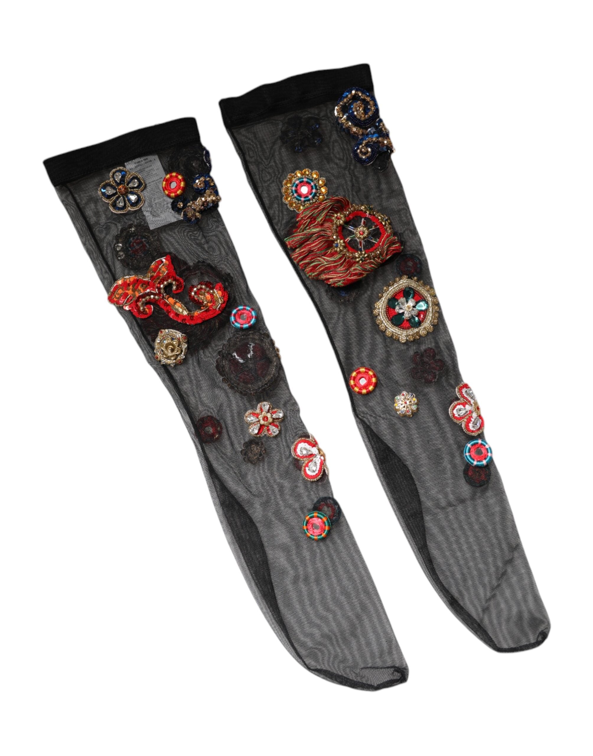Șosete Dolce &amp; Gabbana negre elastice Carretto cu cristale