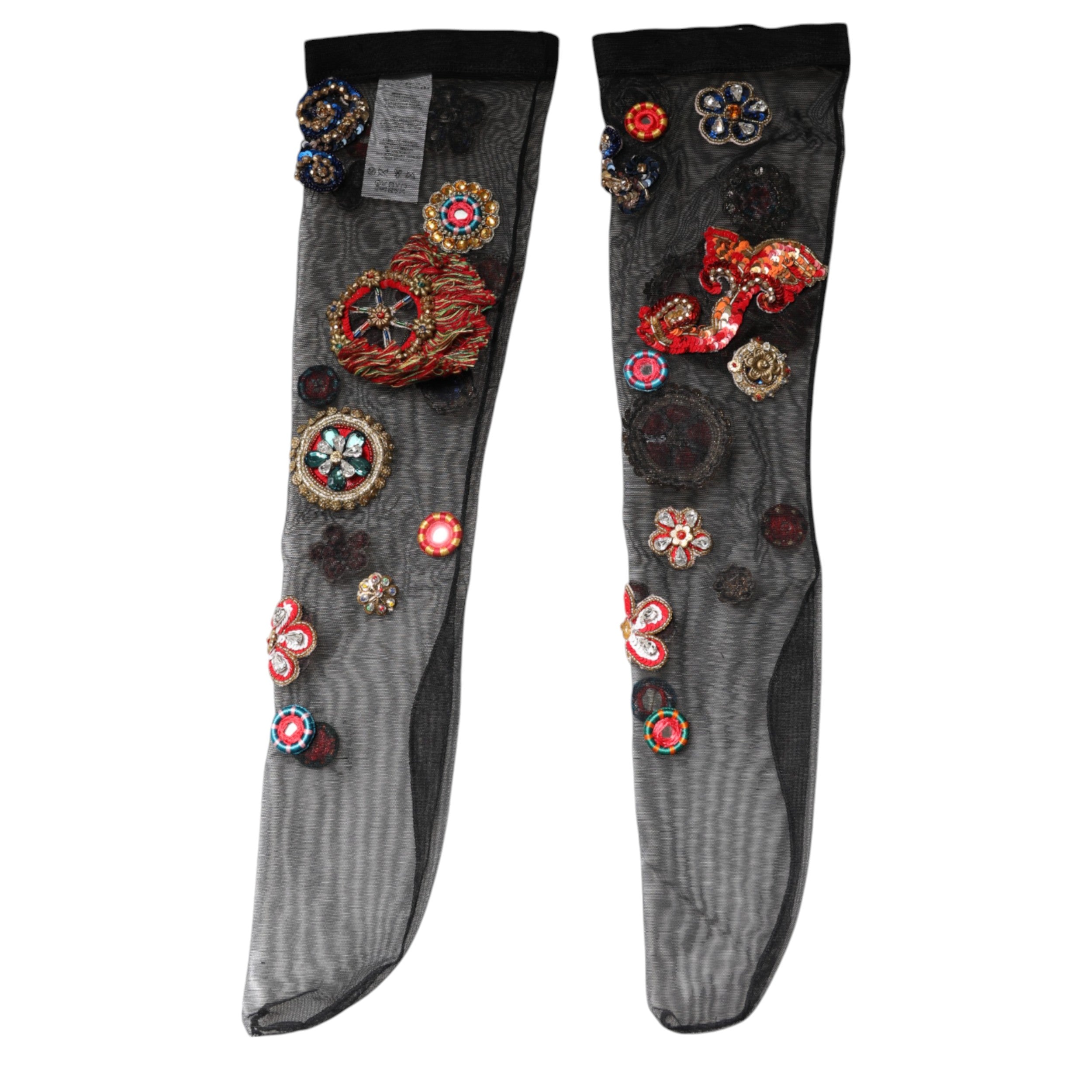 Șosete Dolce &amp; Gabbana negre elastice Carretto cu cristale