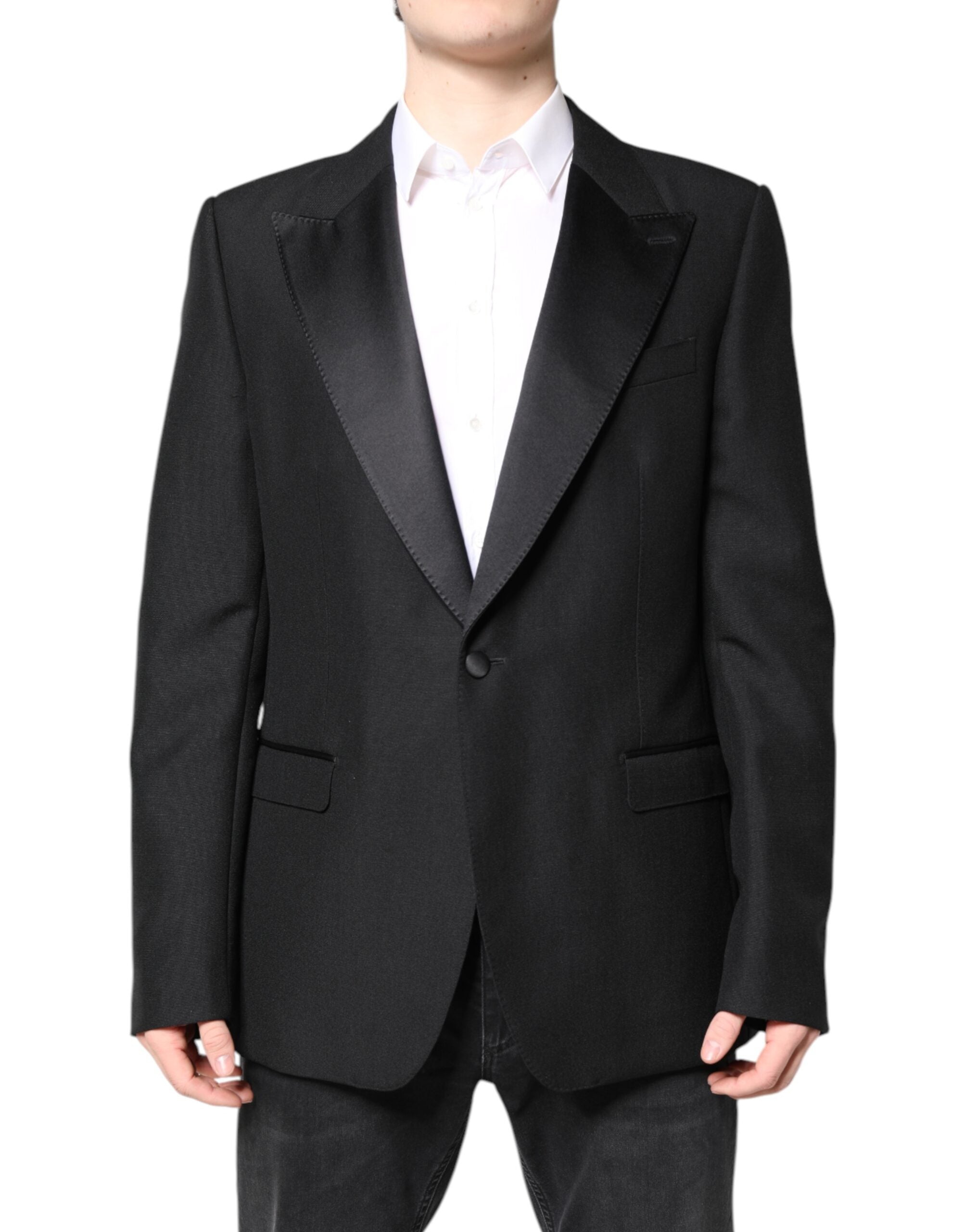Dolce &amp; Gabbana – Einreihiger Blazer aus schwarzer Wolle