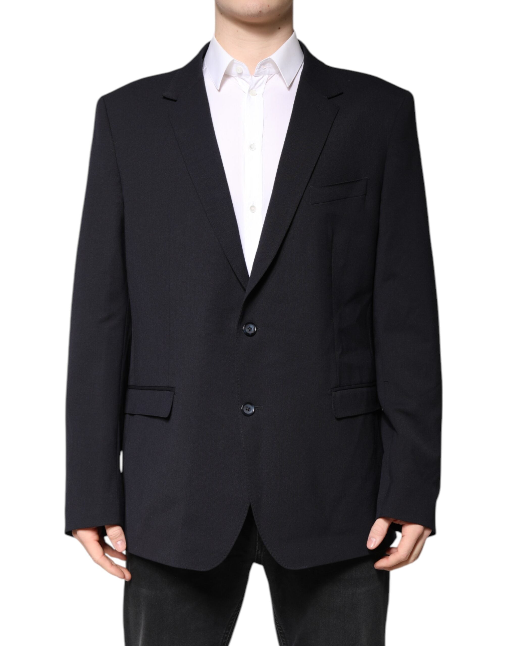Dolce &amp; Gabbana Dunkelblauer einreihiger Blazer aus Wolle