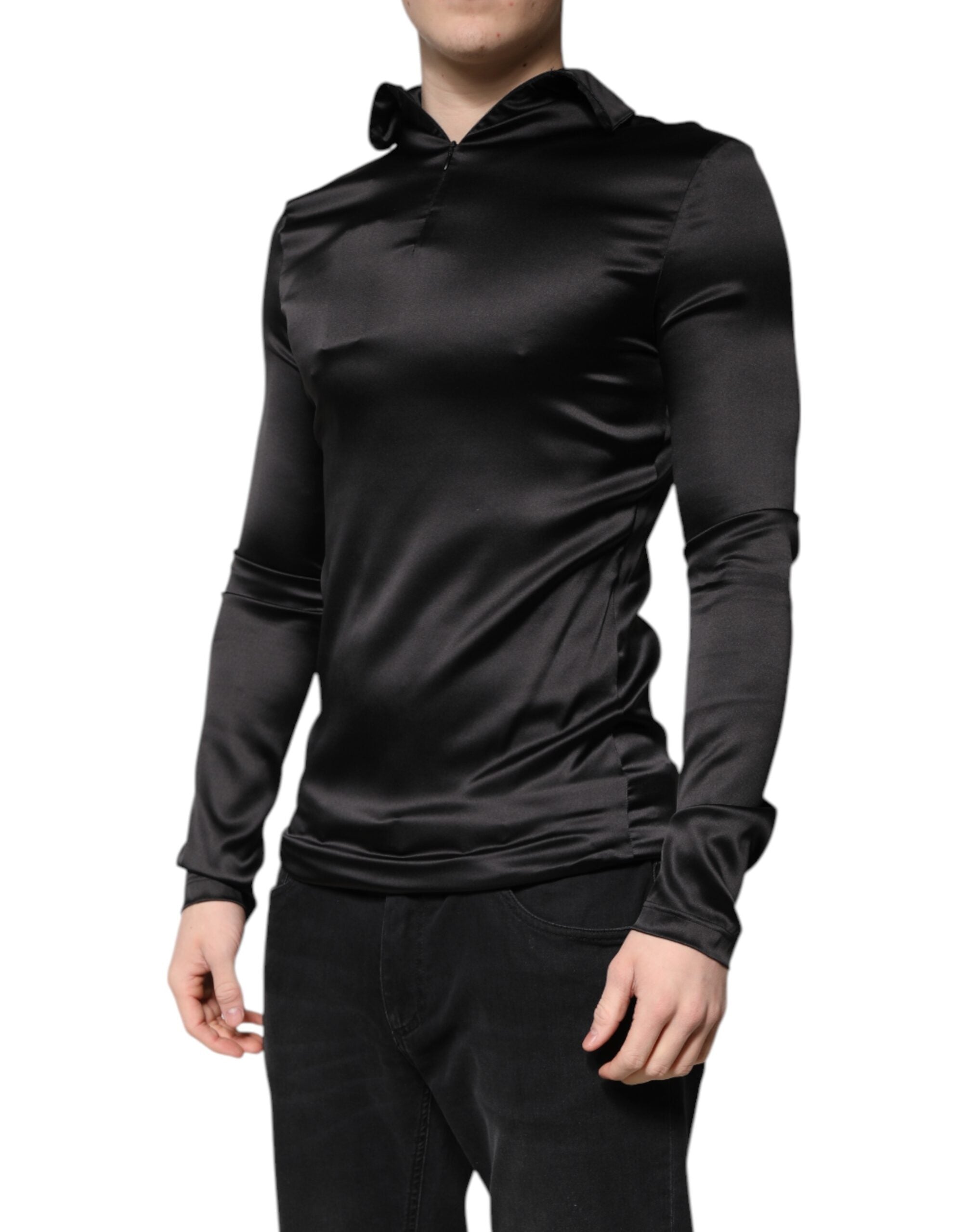 Dolce &amp; Gabbana Schwarzer Rollkragenpullover aus Seide für Herren