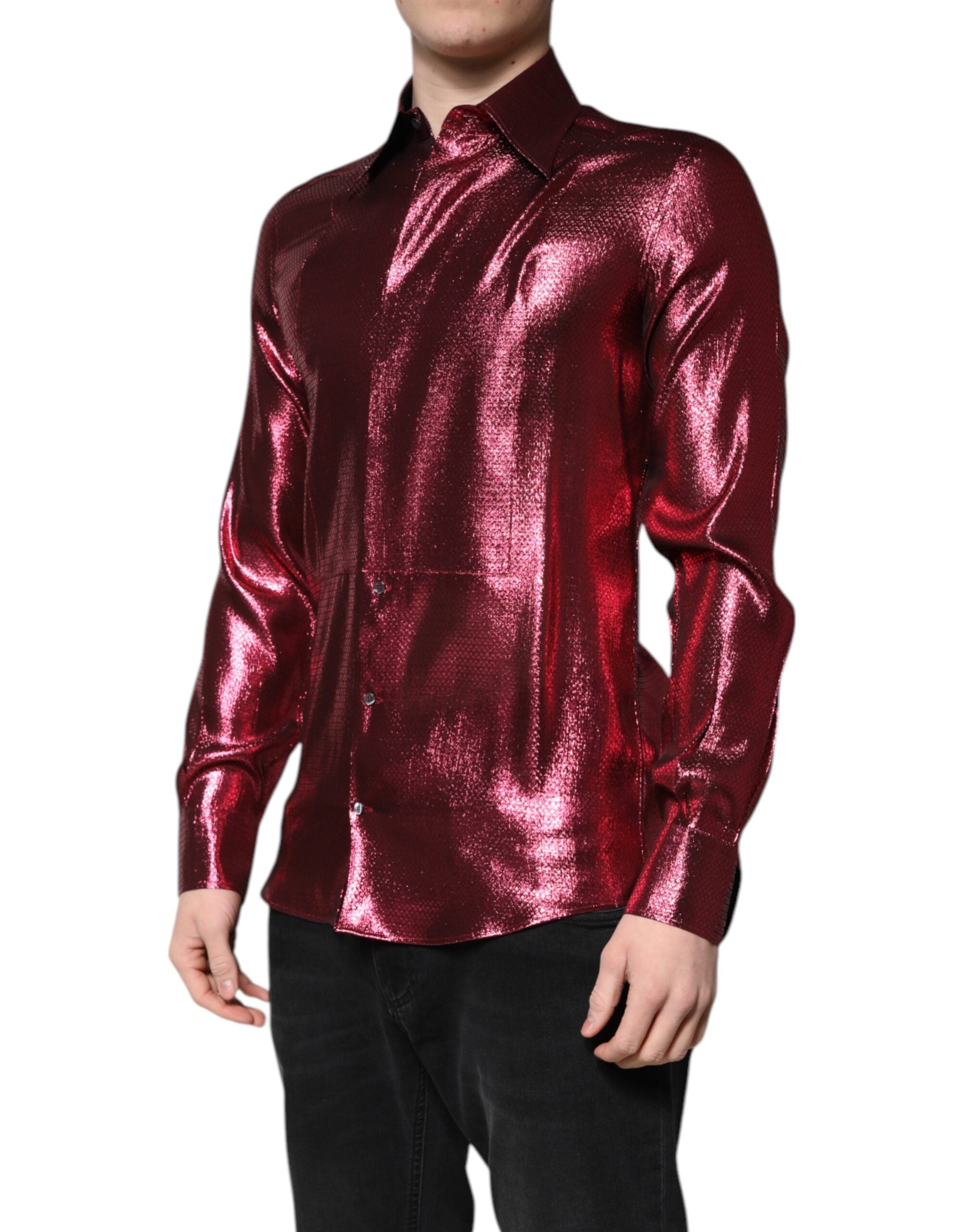 Dolce &amp; Gabbana – Metallic-rotes, goldenes Hemd aus Baumwolle