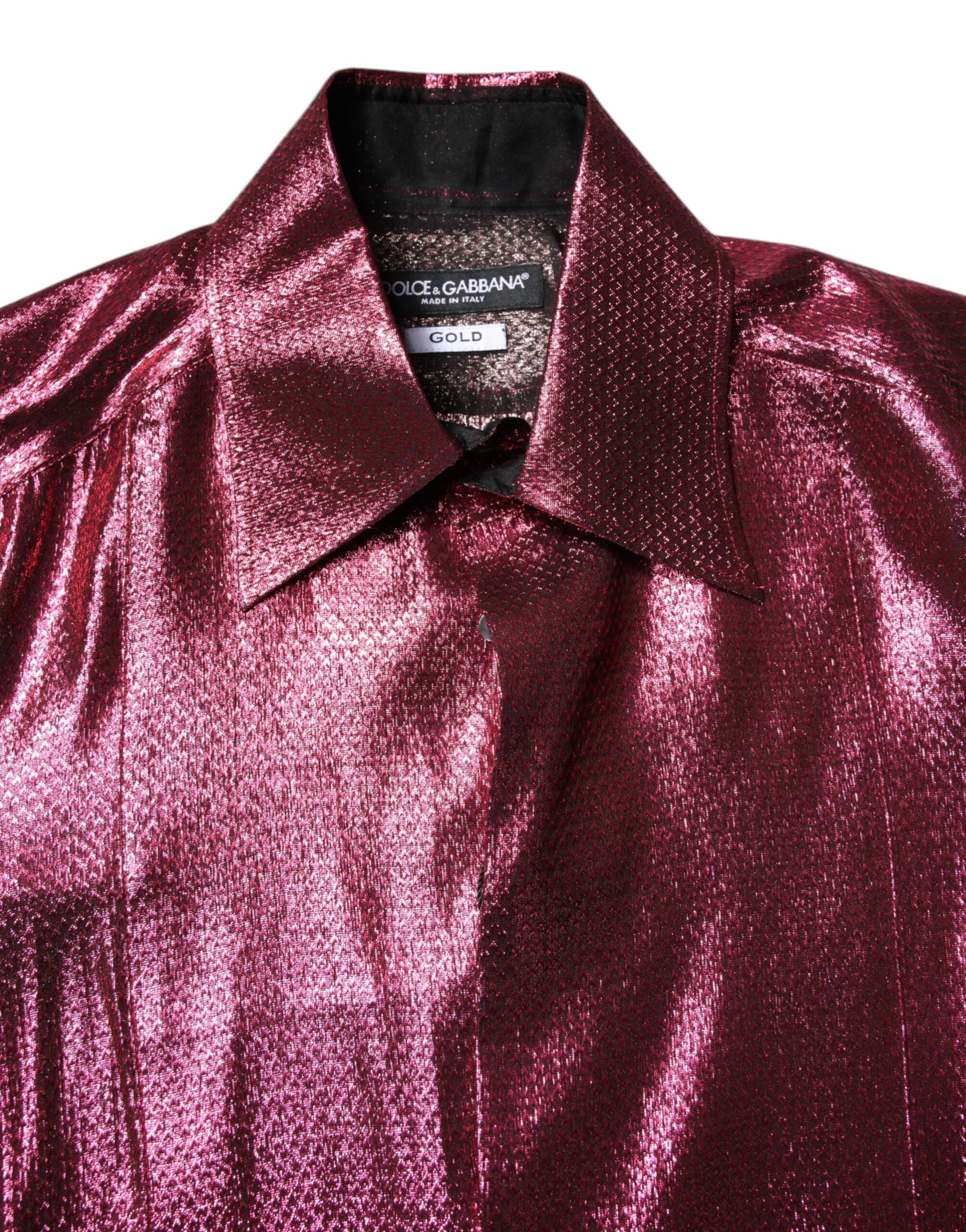 Dolce &amp; Gabbana – Metallic-rotes, goldenes Hemd aus Baumwolle