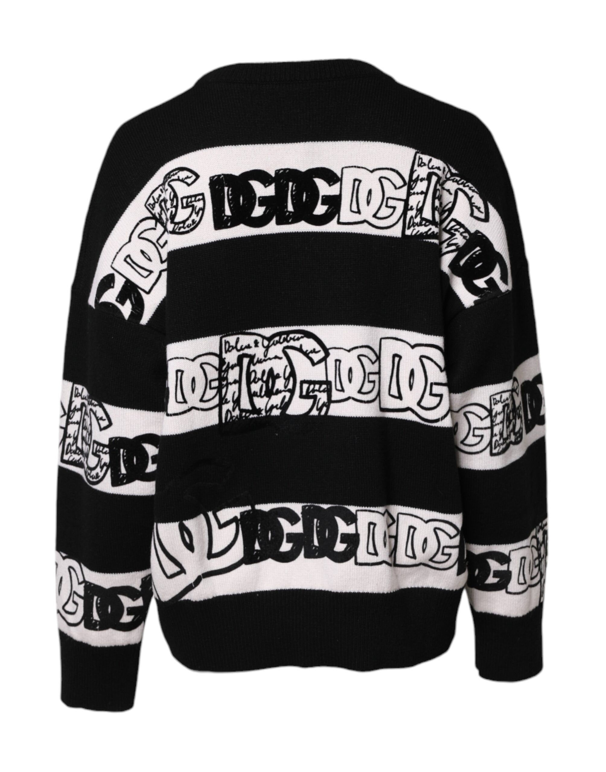 Pulover Dolce &amp; Gabbana din lână cu imprimeu alb și negru