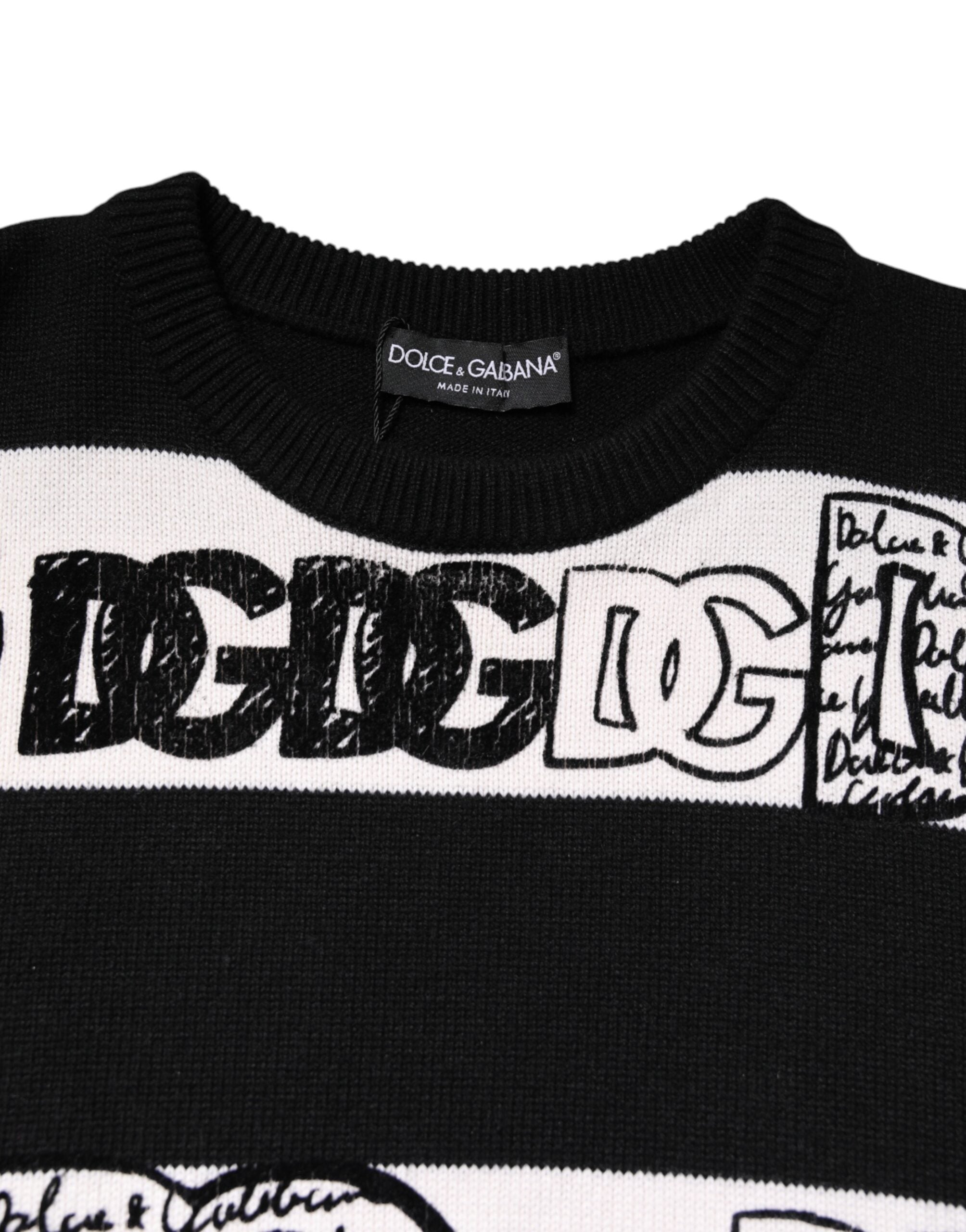 Pulover Dolce &amp; Gabbana din lână cu imprimeu alb și negru