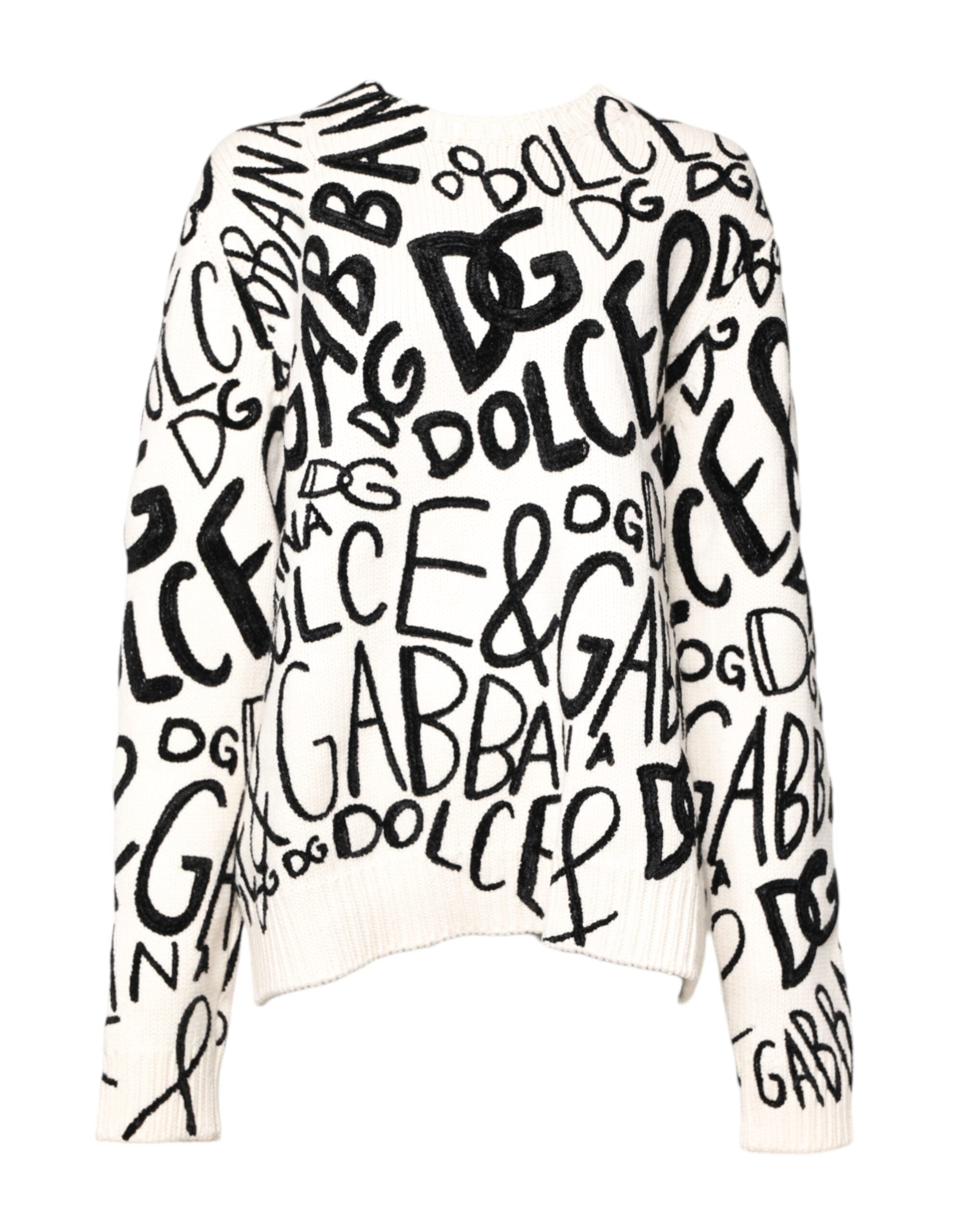 Dolce &amp; Gabbana Weiß Schwarz Logo Print Damen Pullover