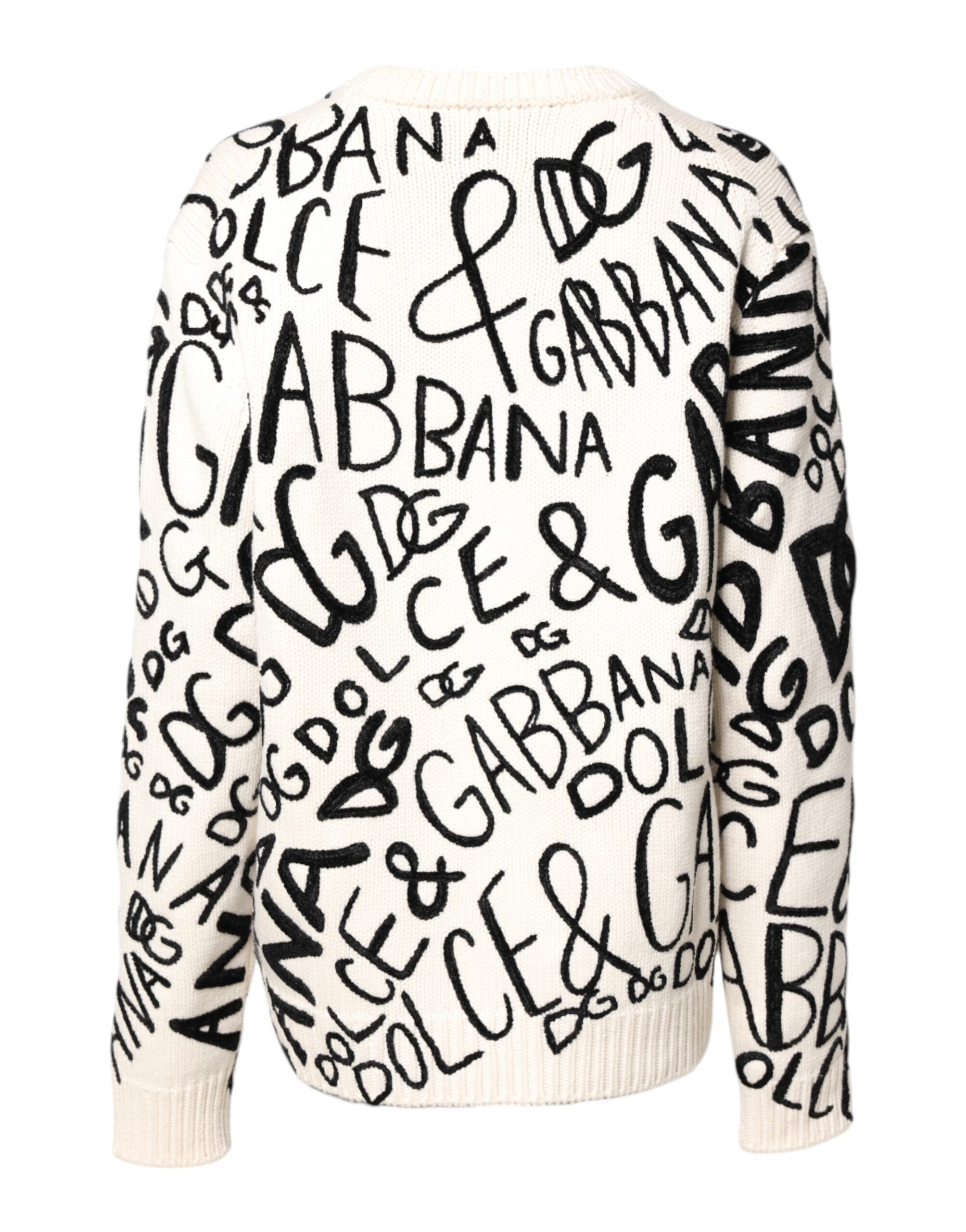 Dolce &amp; Gabbana Weiß Schwarz Logo Print Damen Pullover