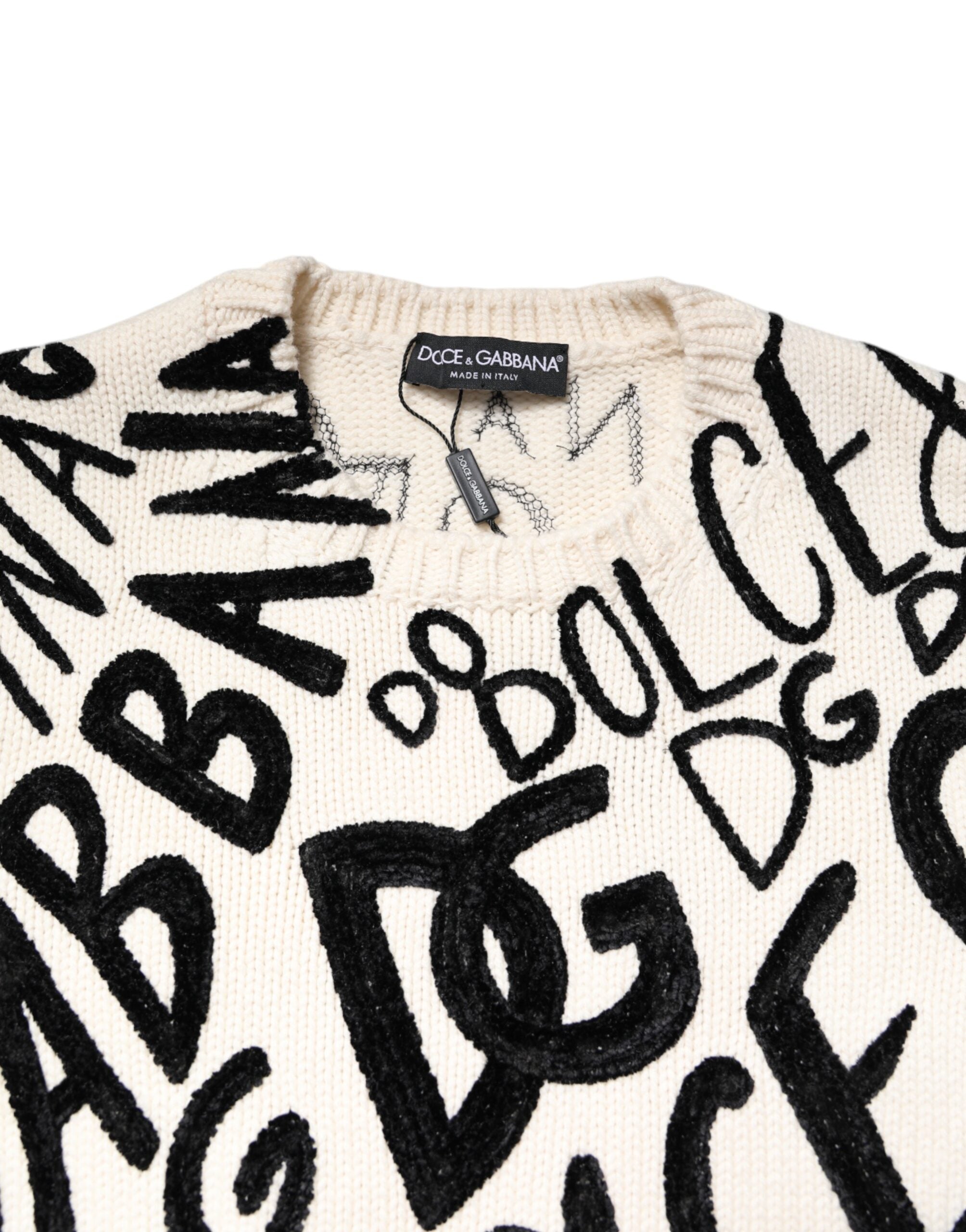 Dolce &amp; Gabbana Weiß Schwarz Logo Print Damen Pullover