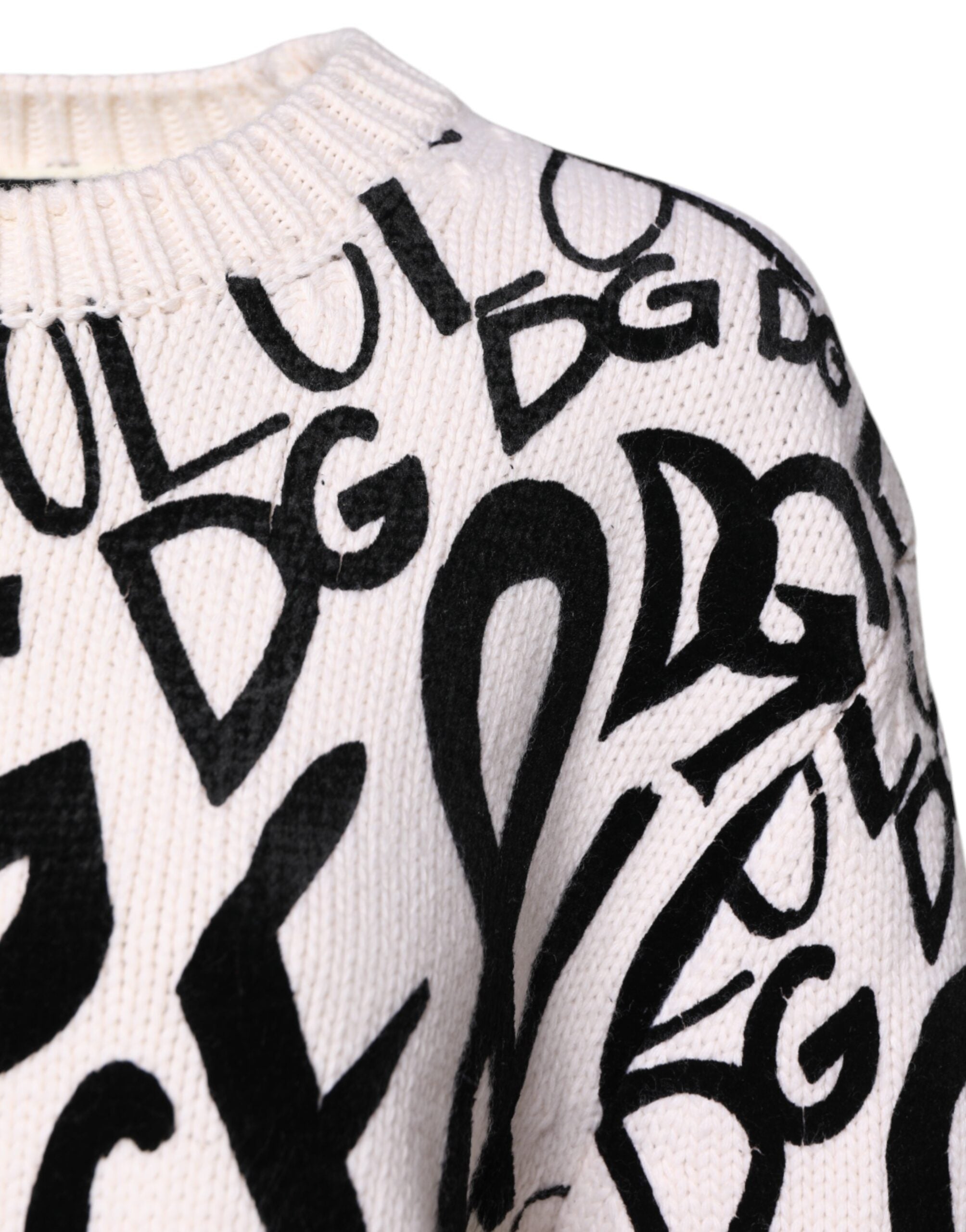 Dolce &amp; Gabbana Weiß Schwarz Logo Print Damen Pullover