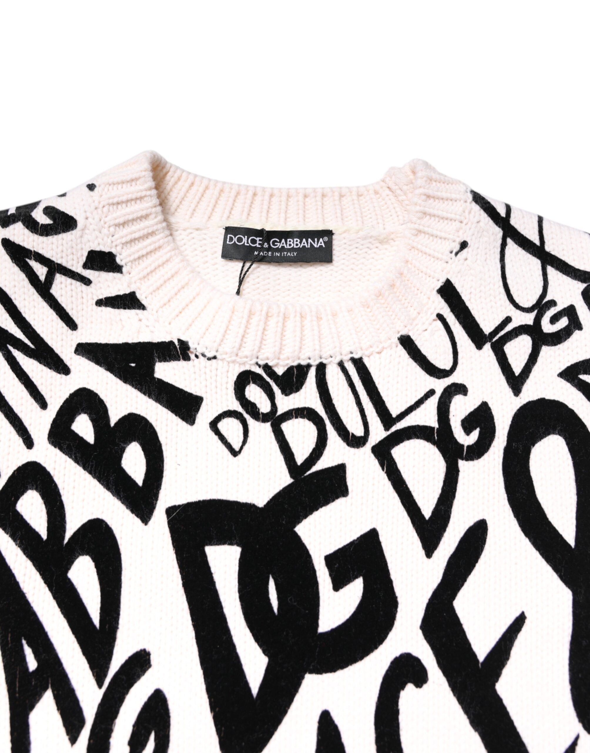 Dolce &amp; Gabbana Weiß Schwarz Logo Print Damen Pullover