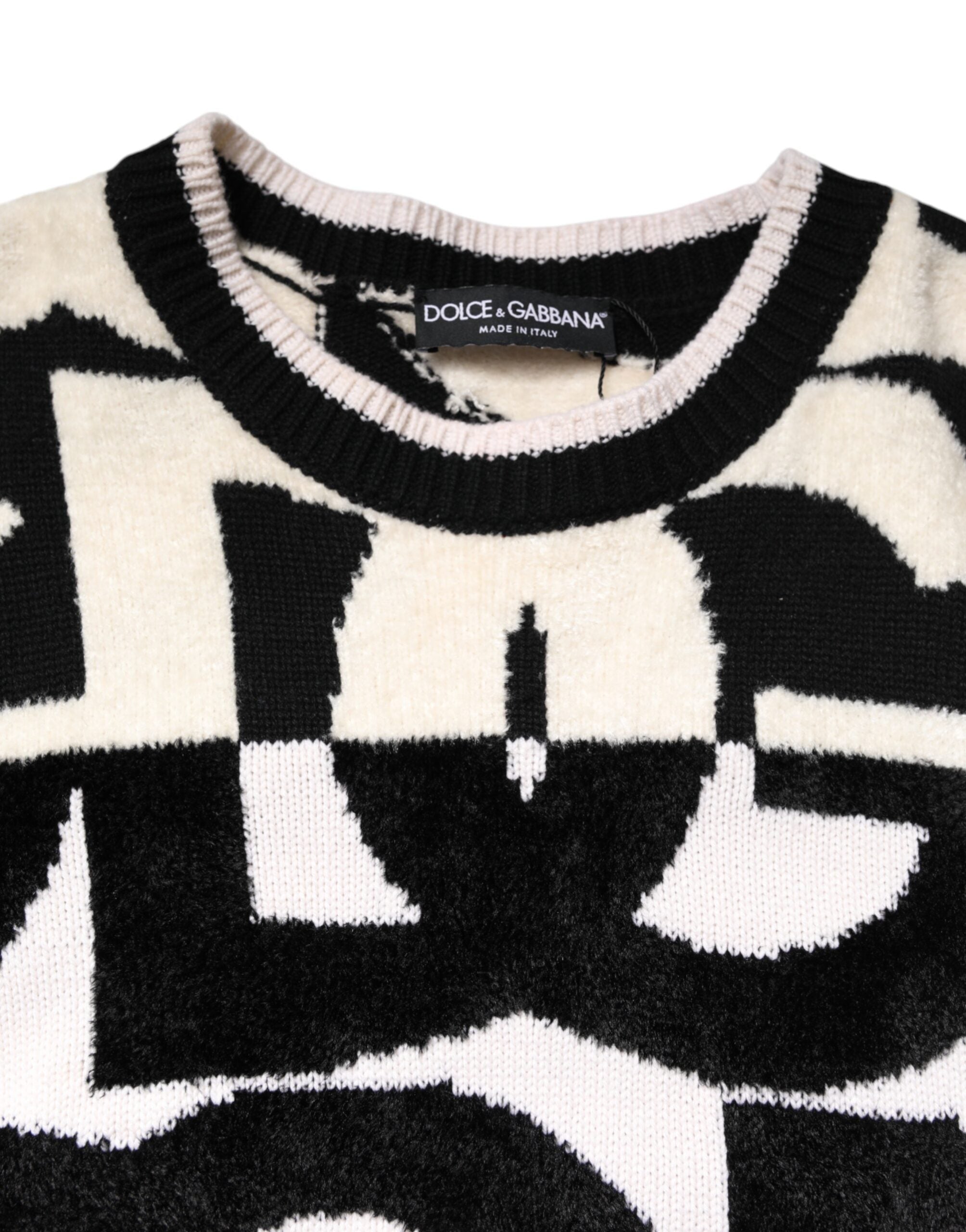 Dolce &amp; Gabbana Weiß Schwarz Logo Print Damen Pullover