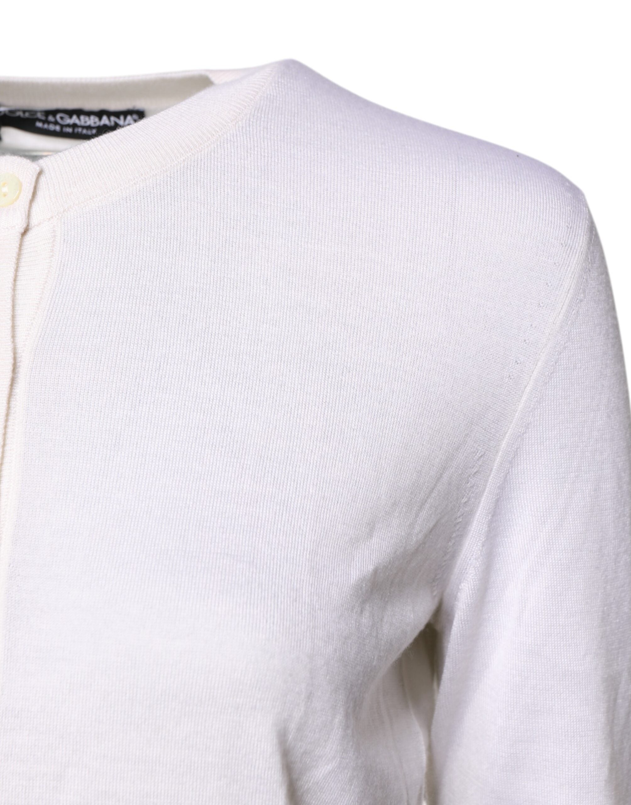 Dolce &amp; Gabbana – Strickjacke aus weißem Kaschmir mit Rundhalsausschnitt