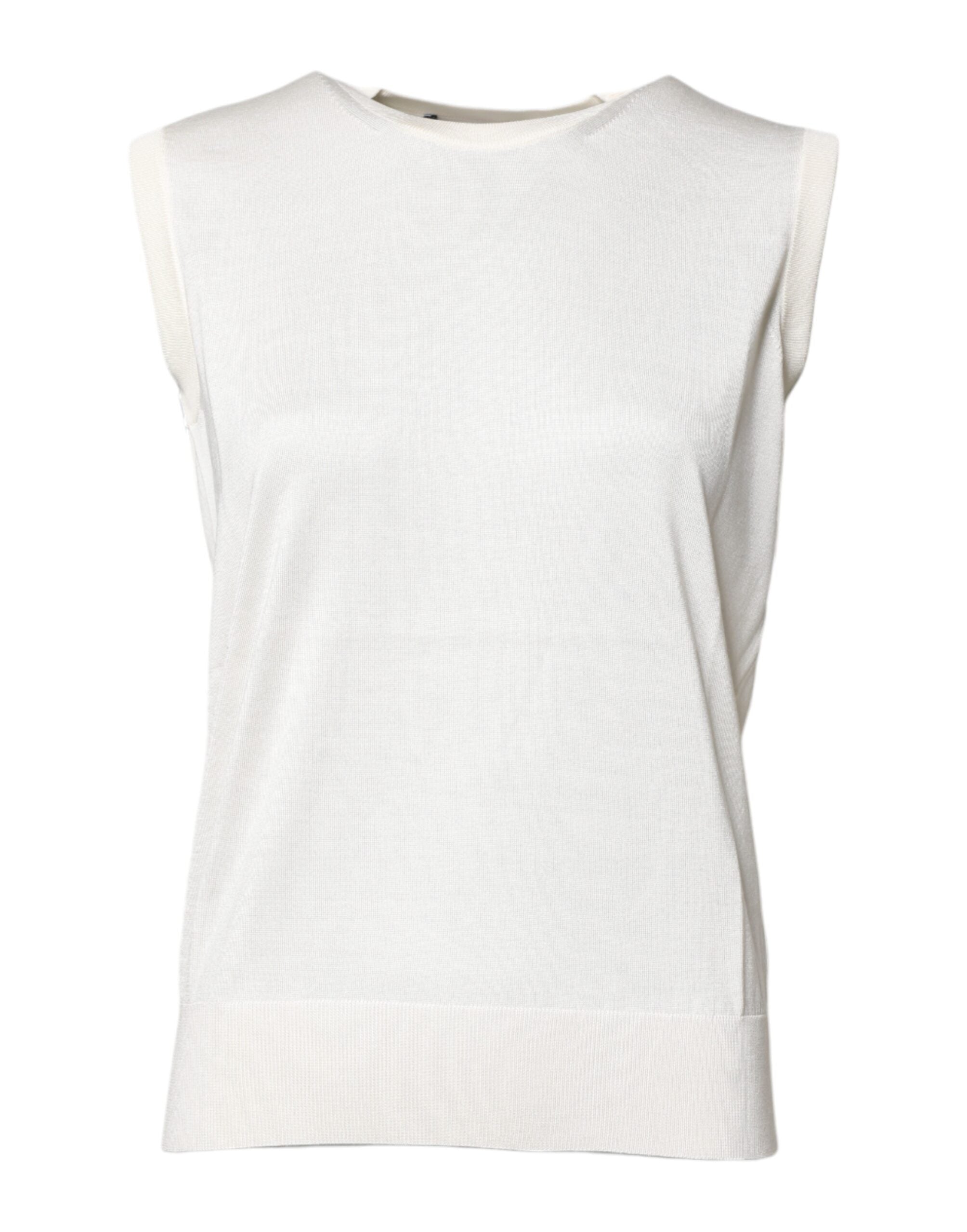 Dolce &amp; Gabbana – Weißes, ärmelloses Tanktop aus Seide mit Rundhalsausschnitt