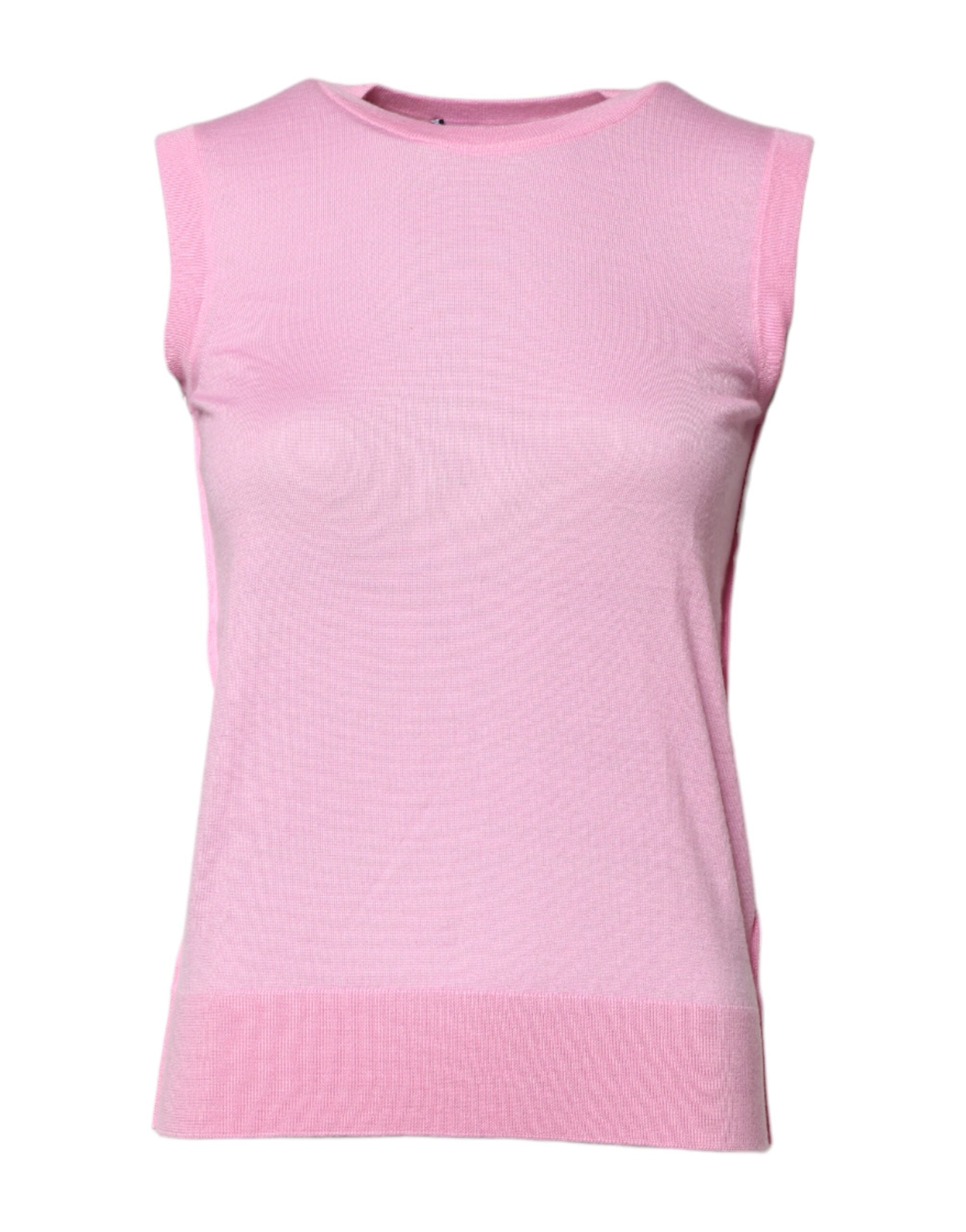 Dolce &amp; Gabbana – Ärmelloses Tanktop aus Kaschmir mit Rundhalsausschnitt in Rosa
