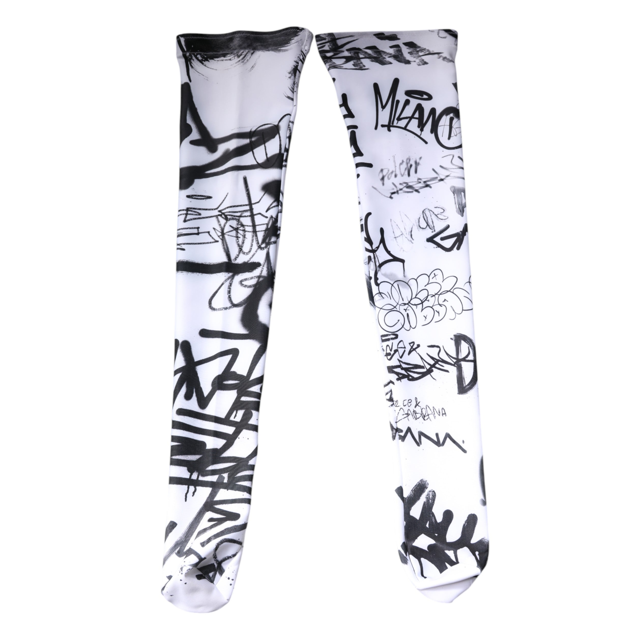 Dolce &amp; Gabbana – Wadenstrümpfe aus weißer Baumwolle mit Graffiti-Motiv