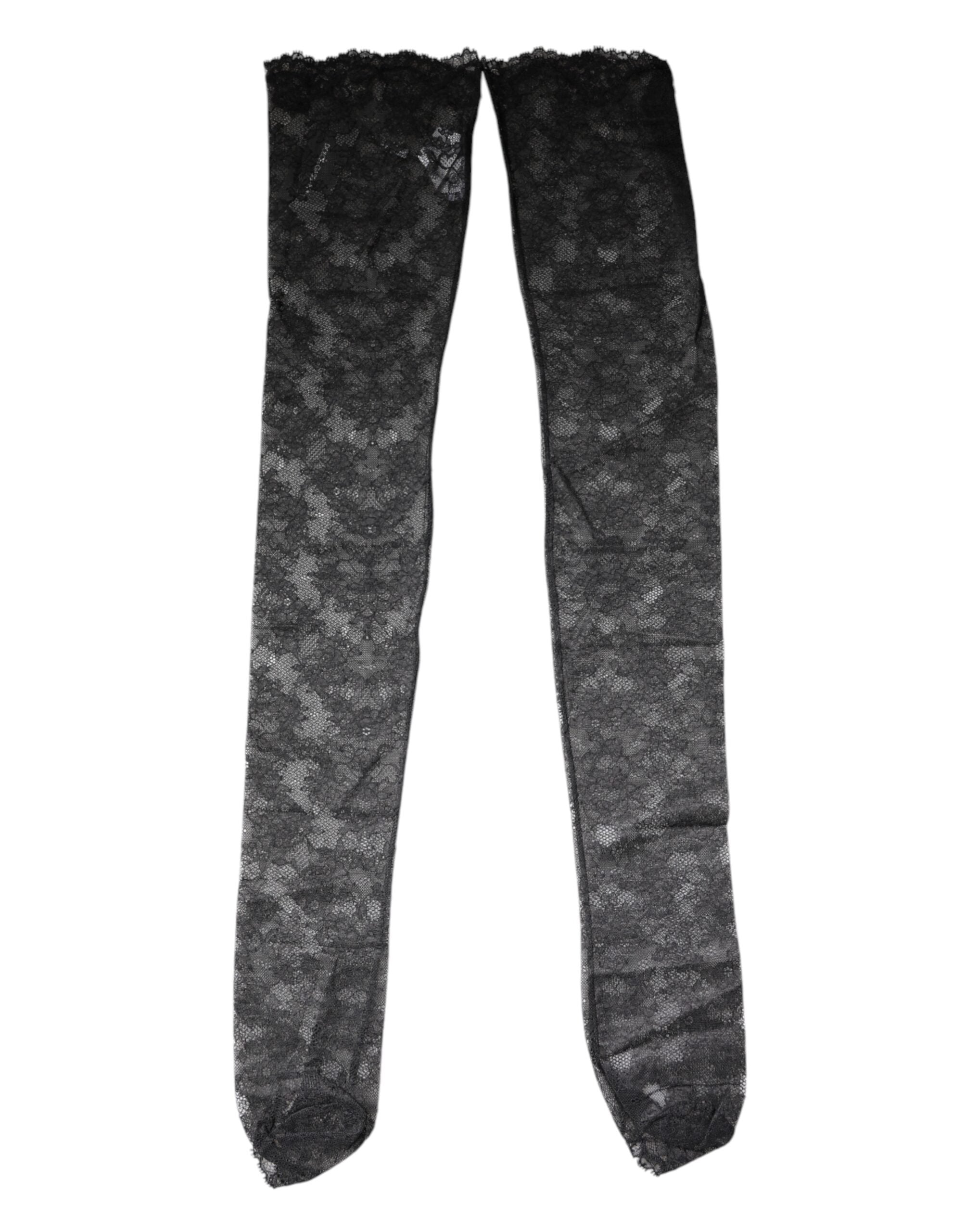 Dolce &amp; Gabbana Schwarze Strümpfe aus Baumwollstrümpfen mit Blumenspitze