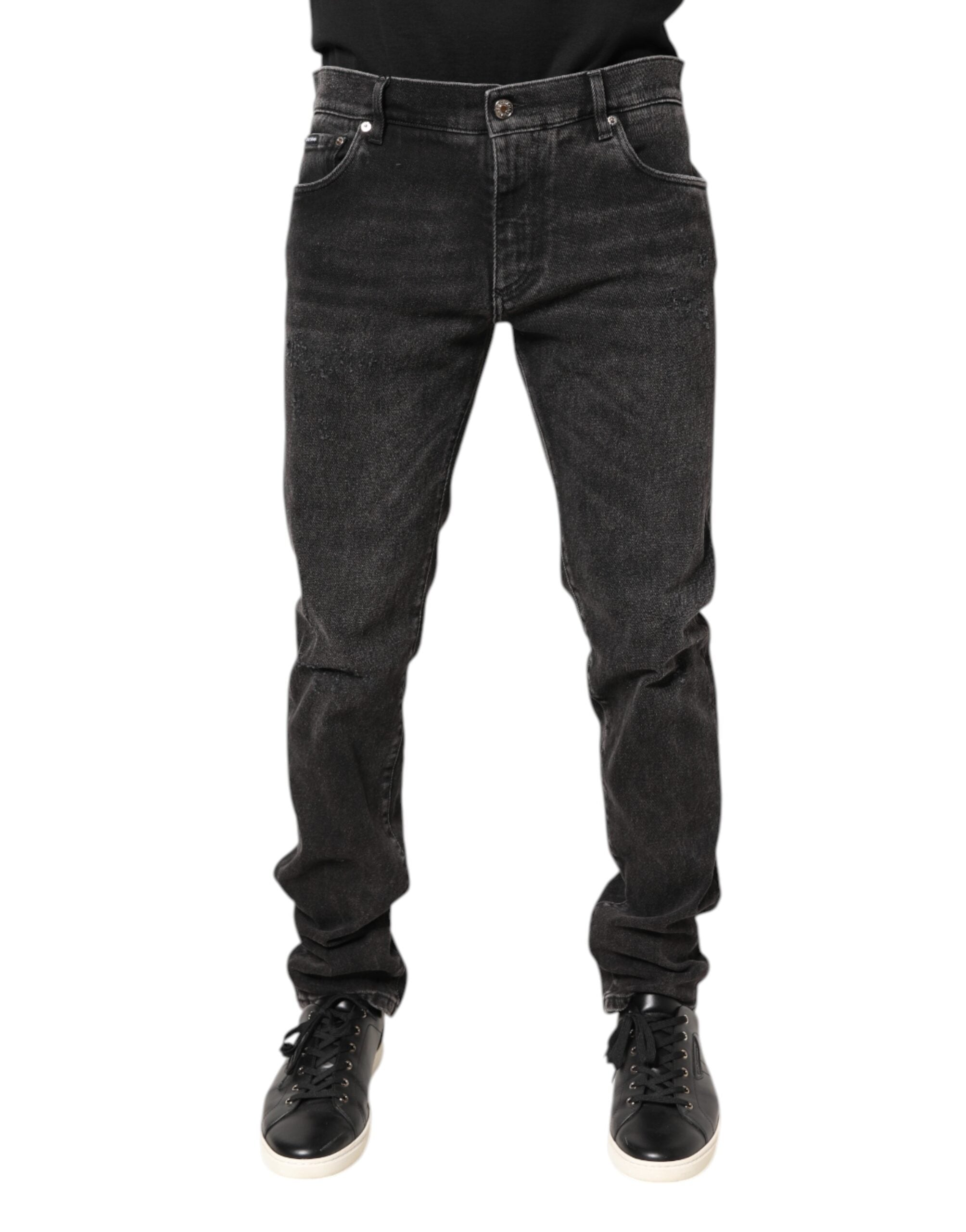 Blugi skinny din denim gri, din bumbac spălat, Dolce &amp; Gabbana