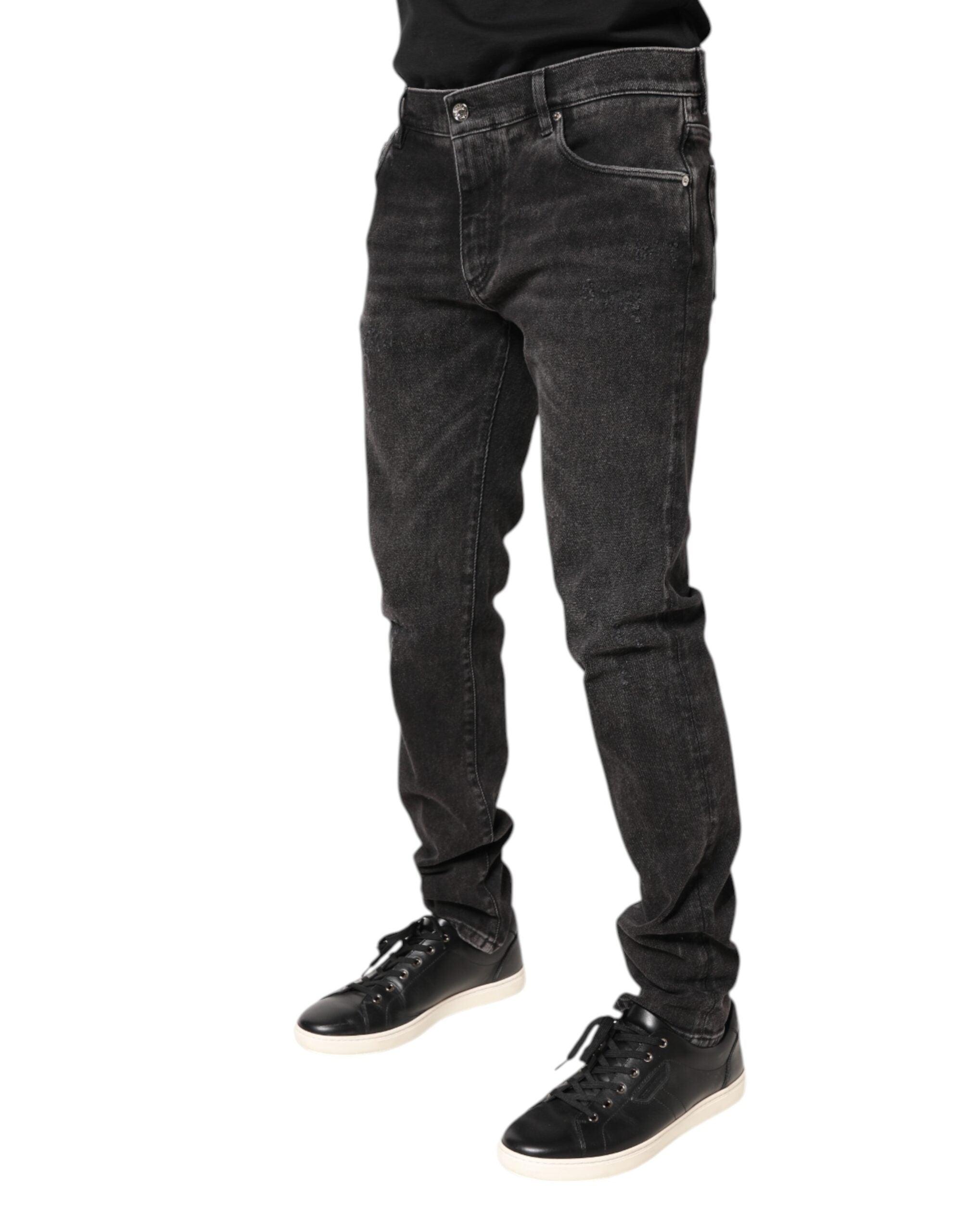 Blugi skinny din denim gri, din bumbac spălat, Dolce &amp; Gabbana