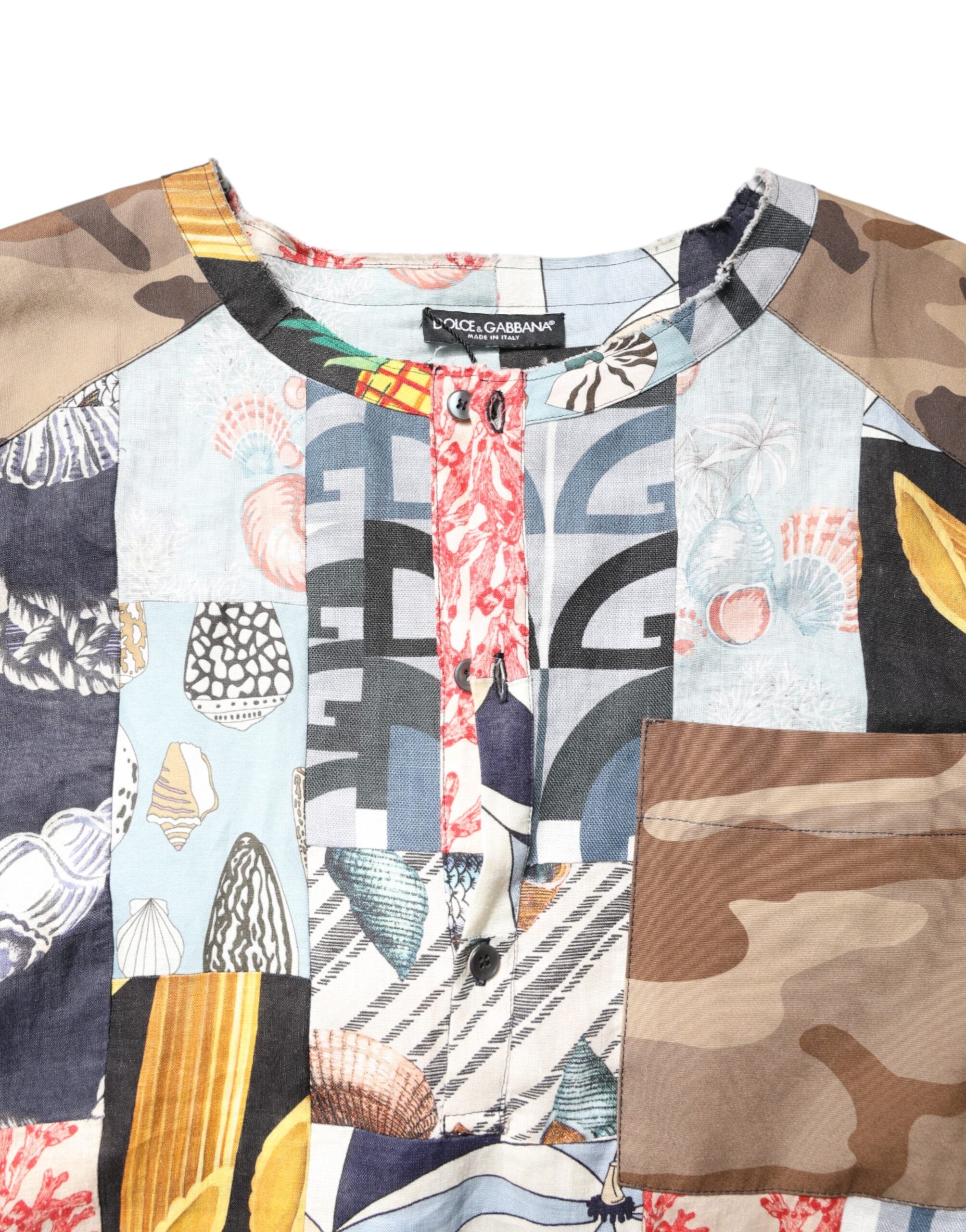 Dolce &amp; Gabbana – Mehrfarbiges Patchwork-Hemd mit kurzen Ärmeln