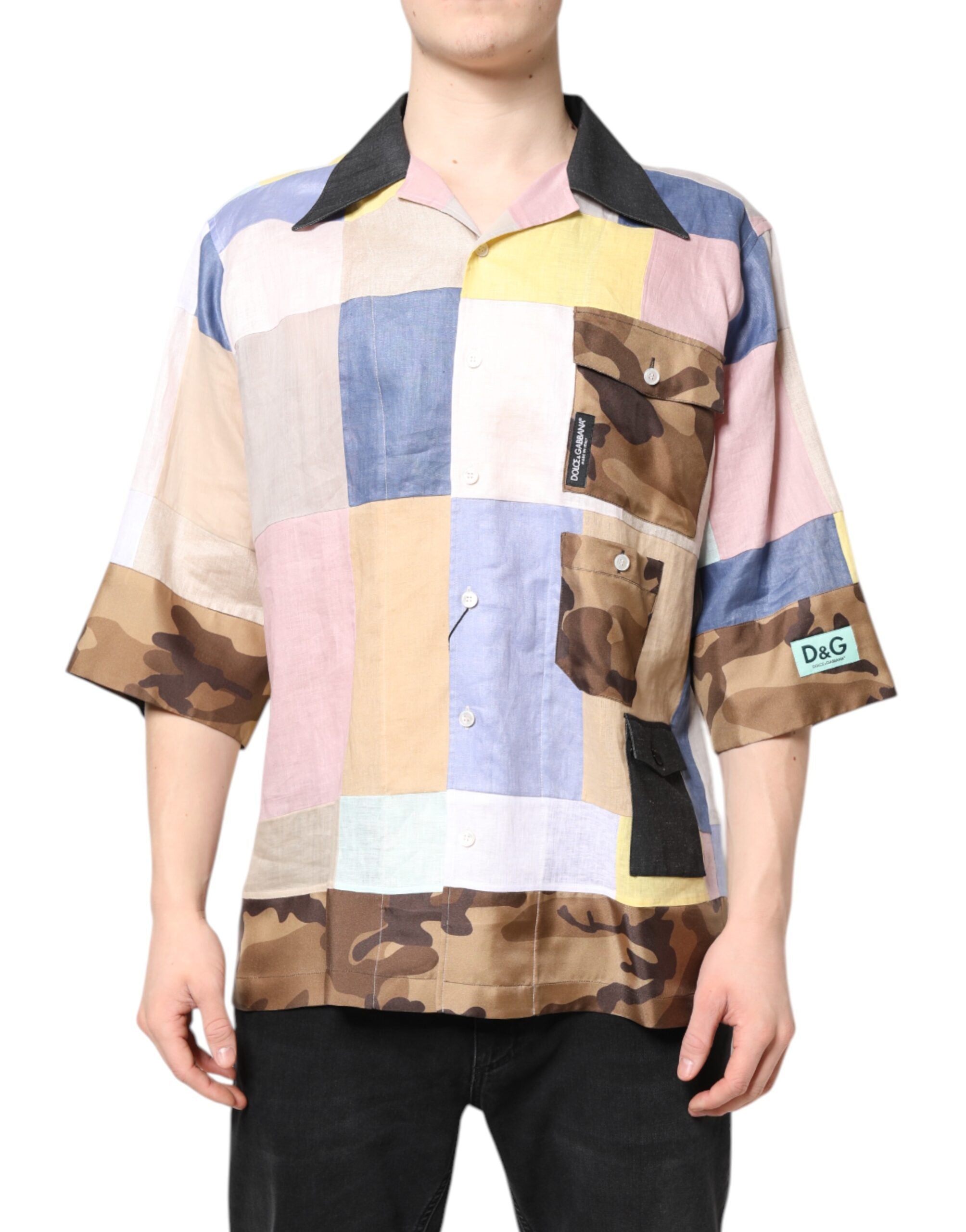 Dolce &amp; Gabbana Mehrfarbiges Patchwork-Kurzarmhemd
