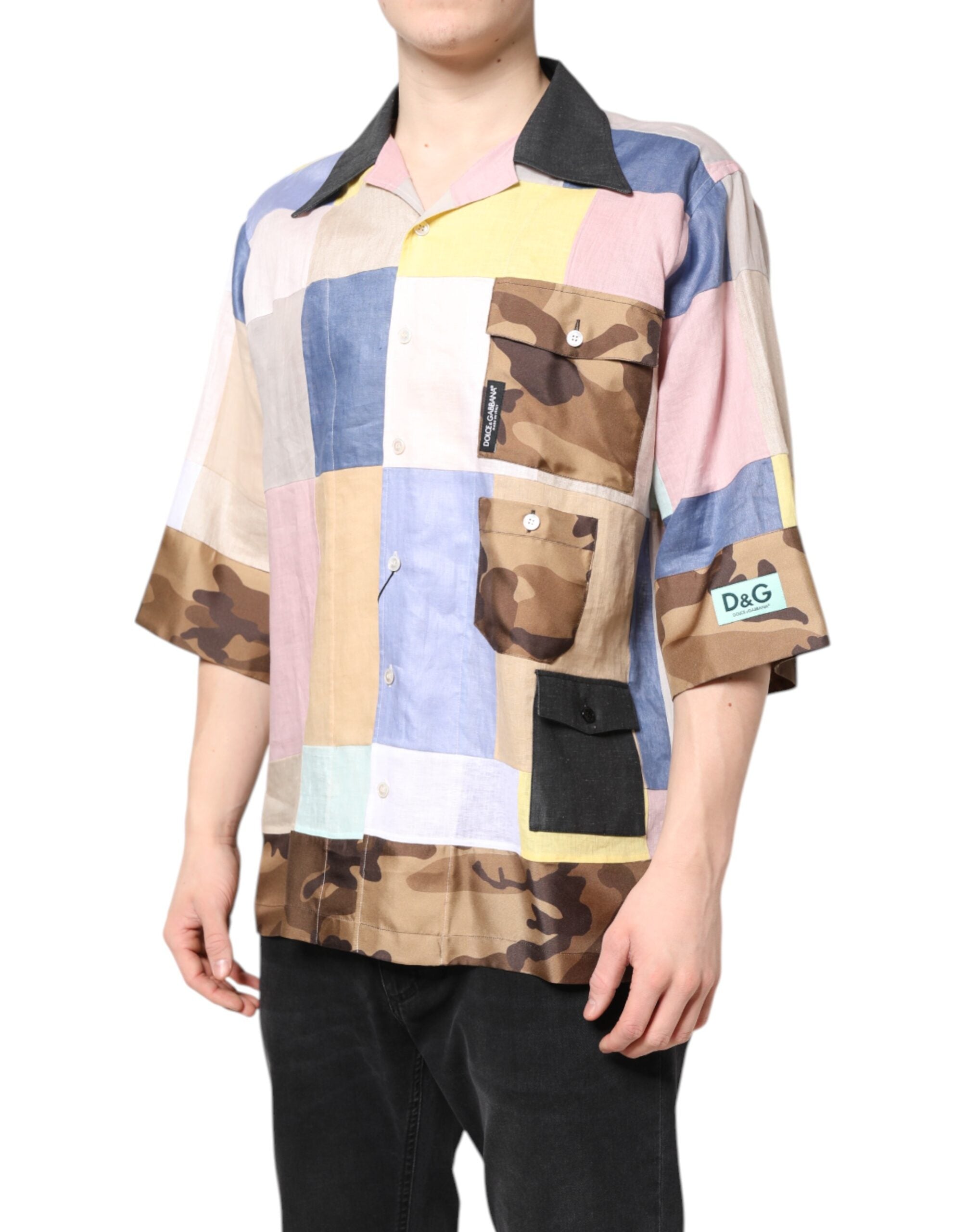 Dolce &amp; Gabbana Mehrfarbiges Patchwork-Kurzarmhemd
