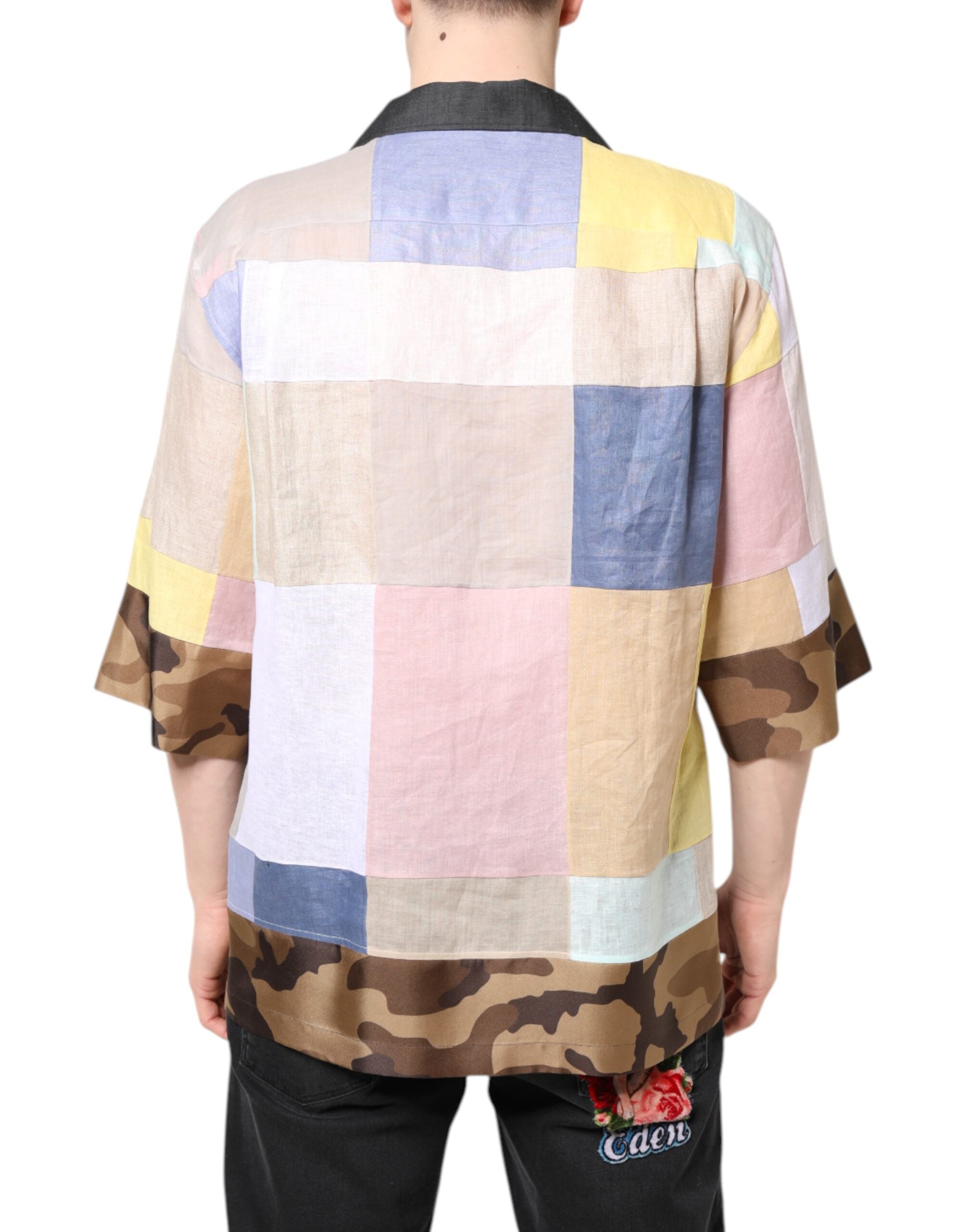 Dolce &amp; Gabbana Mehrfarbiges Patchwork-Kurzarmhemd