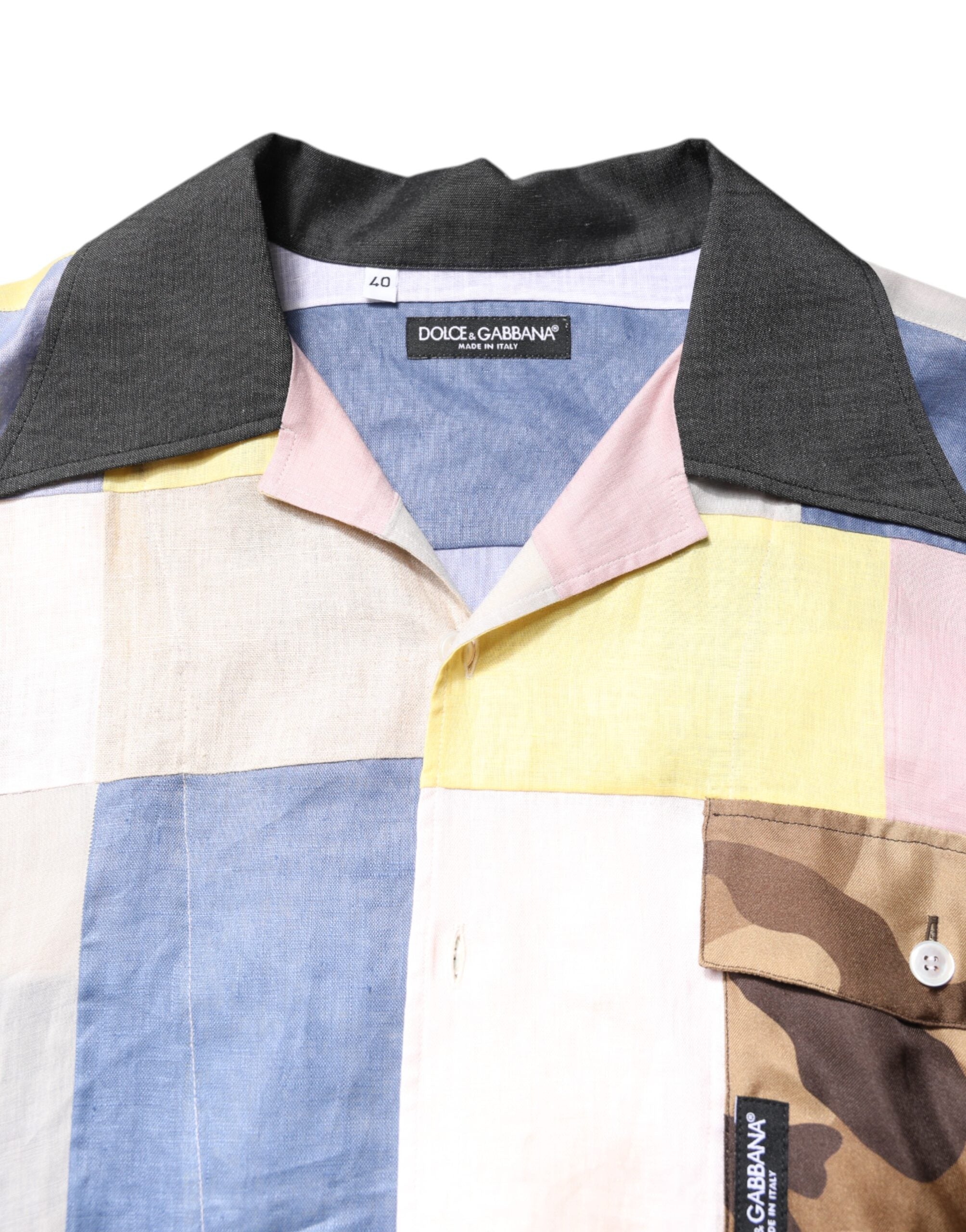 Dolce &amp; Gabbana Mehrfarbiges Patchwork-Kurzarmhemd