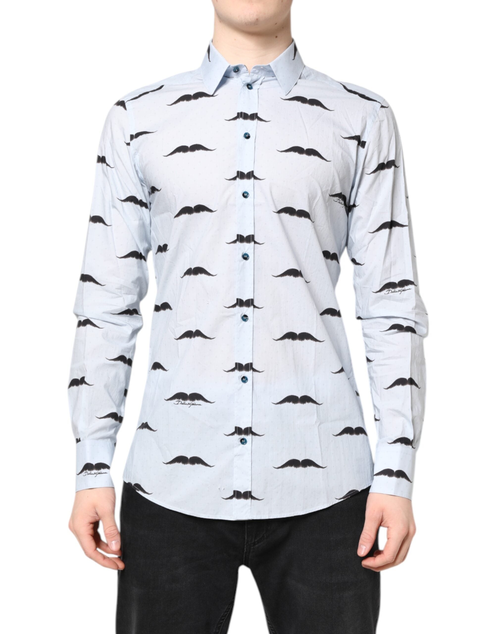 Dolce &amp; Gabbana Hellblaues MARTINI-Hemd aus Baumwolle