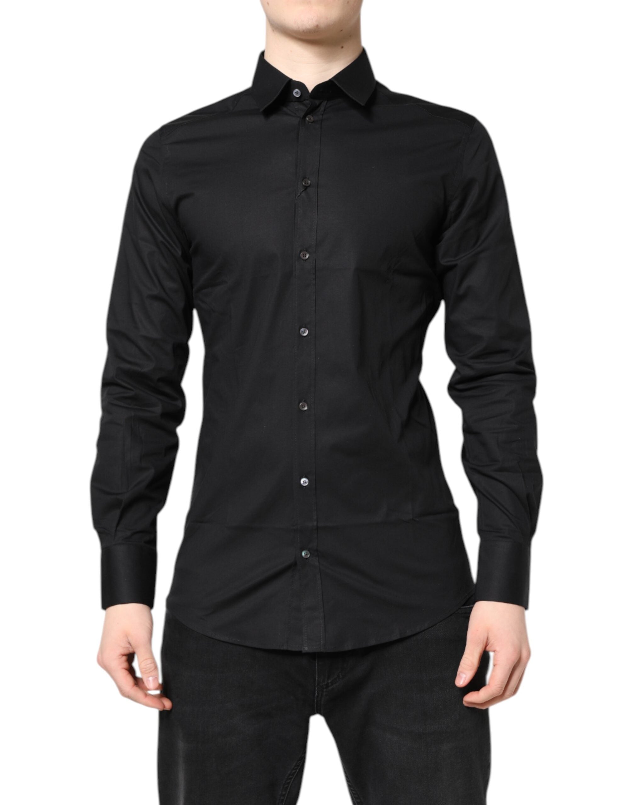 Dolce &amp; Gabbana Schwarzes GOLD Langarmhemd aus Baumwolle
