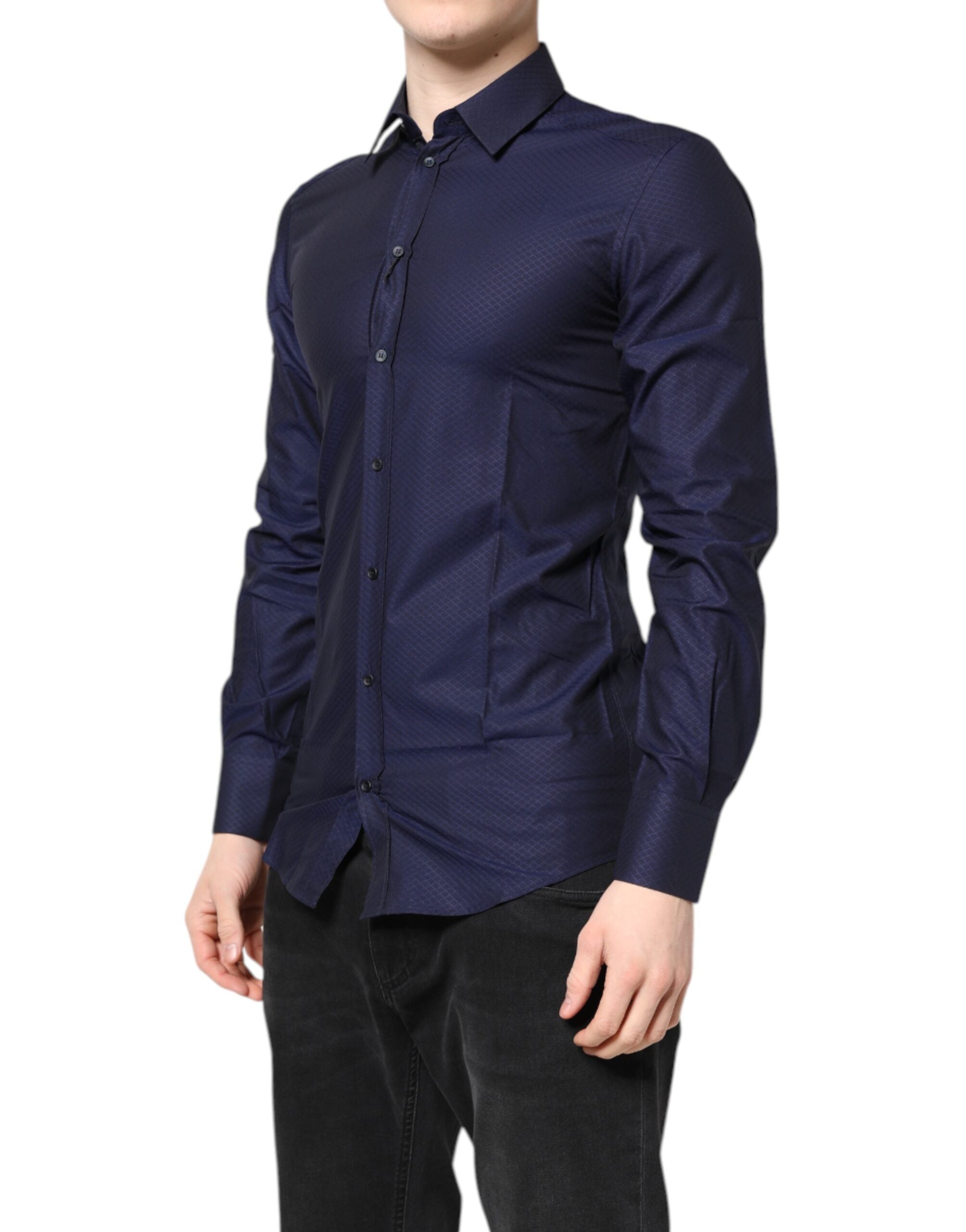 Dolce &amp; Gabbana Blau GOLD Baumwolle Langarm Herren Hemd