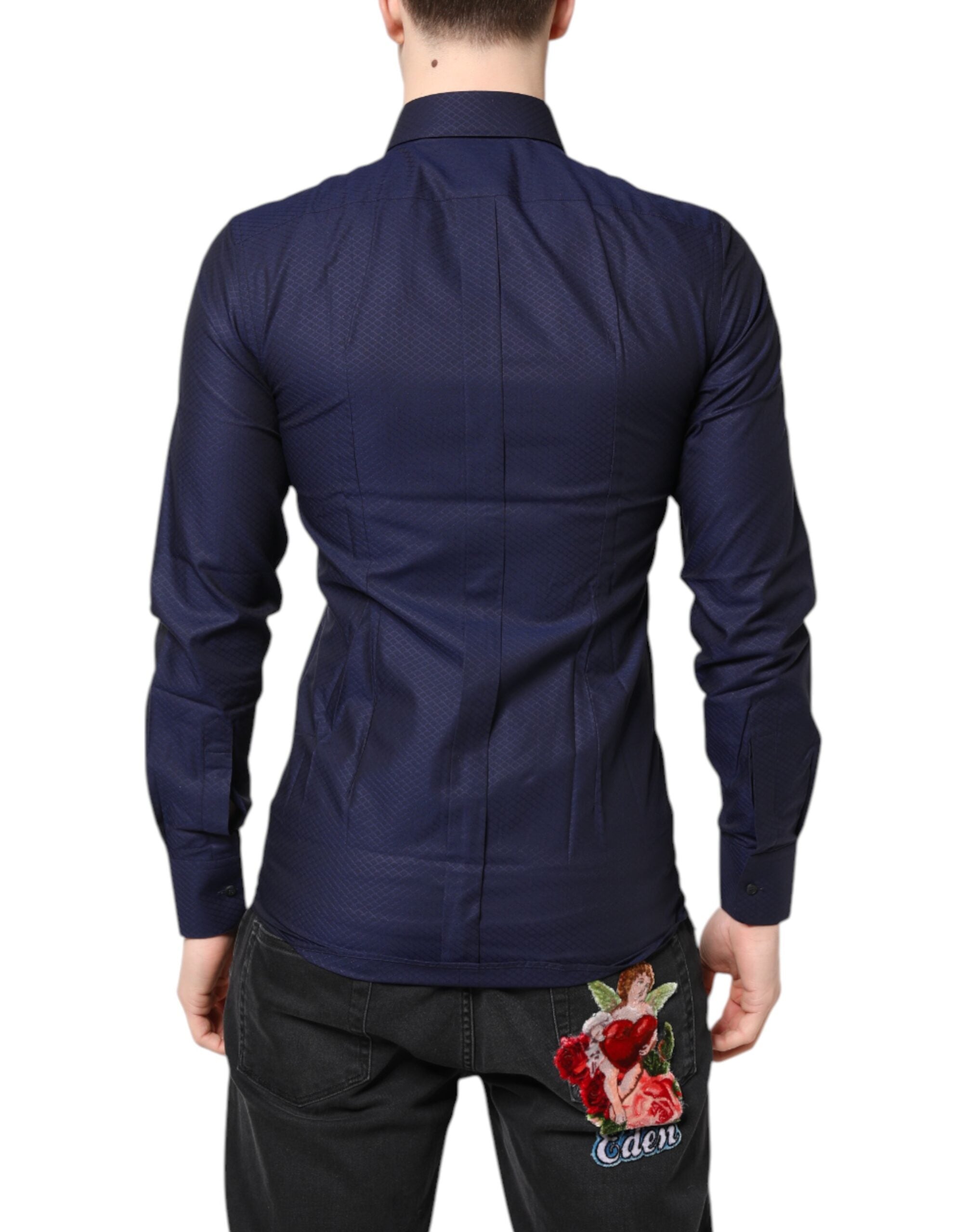 Dolce &amp; Gabbana Blau GOLD Baumwolle Langarm Herren Hemd