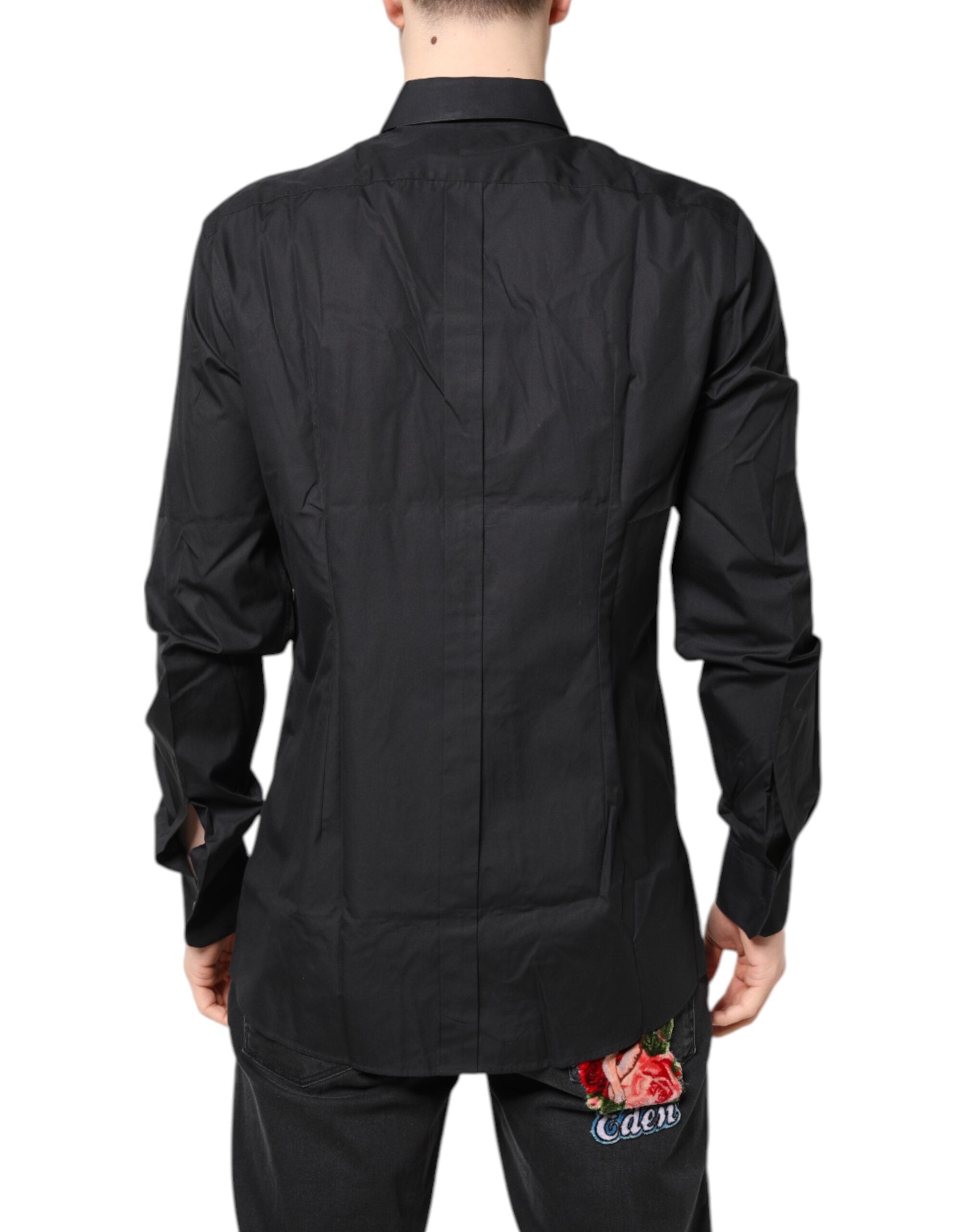 Dolce &amp; Gabbana – Schwarzes, goldenes Baumwollhemd mit Blumenmuster