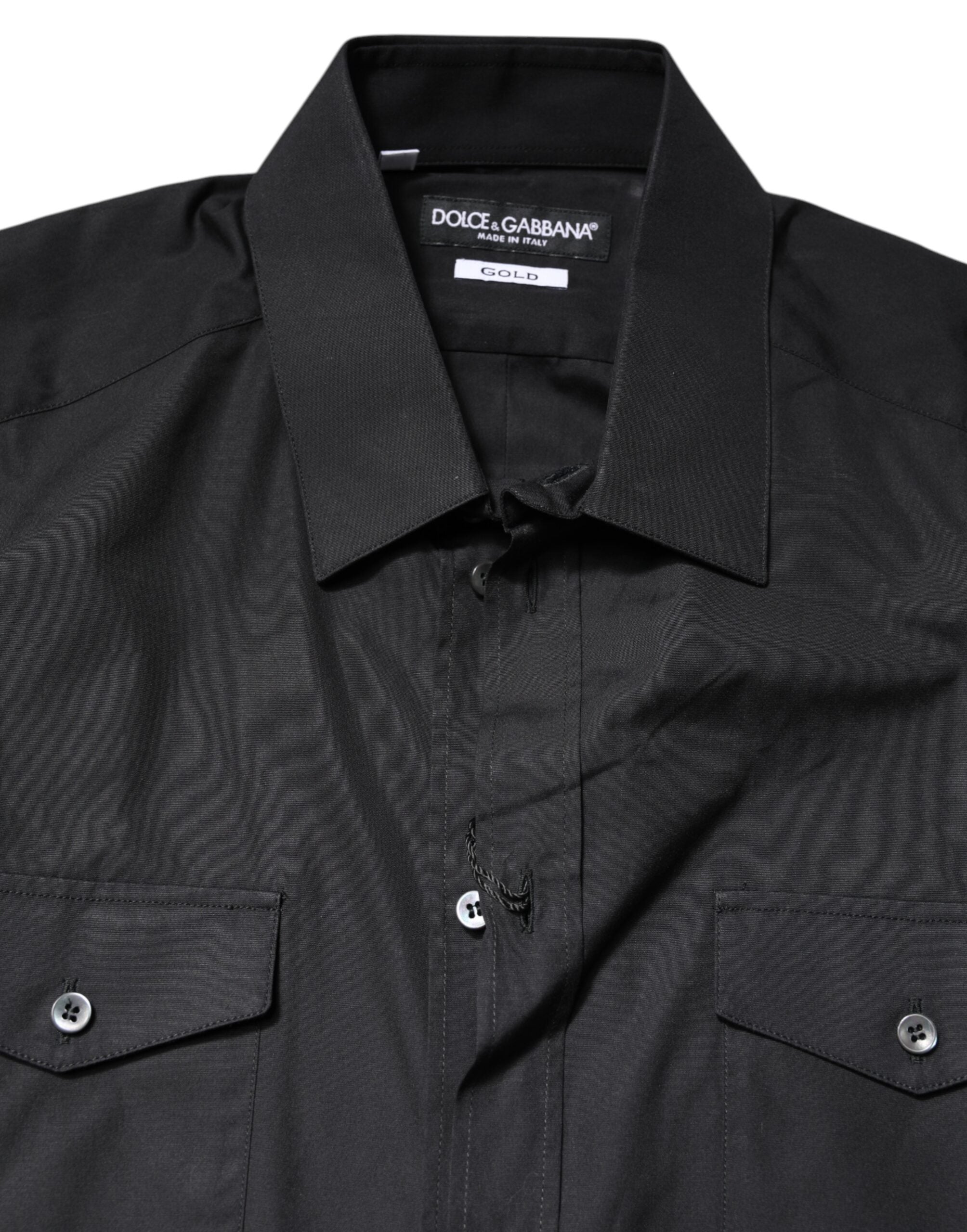 Dolce &amp; Gabbana Schwarzes Kurzarm-Freizeithemd aus Baumwolle in GOLD