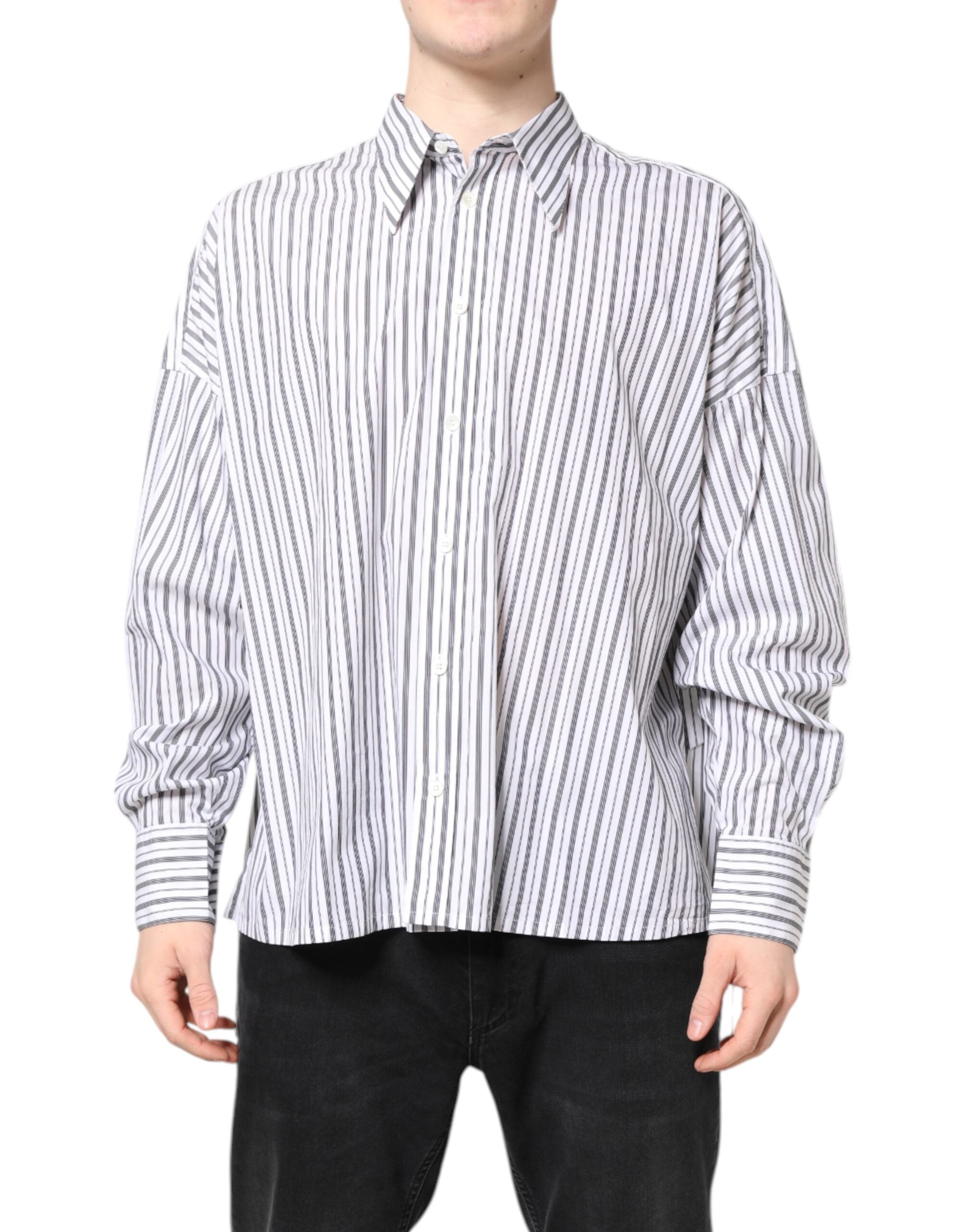 Dolce &amp; Gabbana – Freizeithemd mit Button-Down-Kragen und weißen und schwarzen Streifen