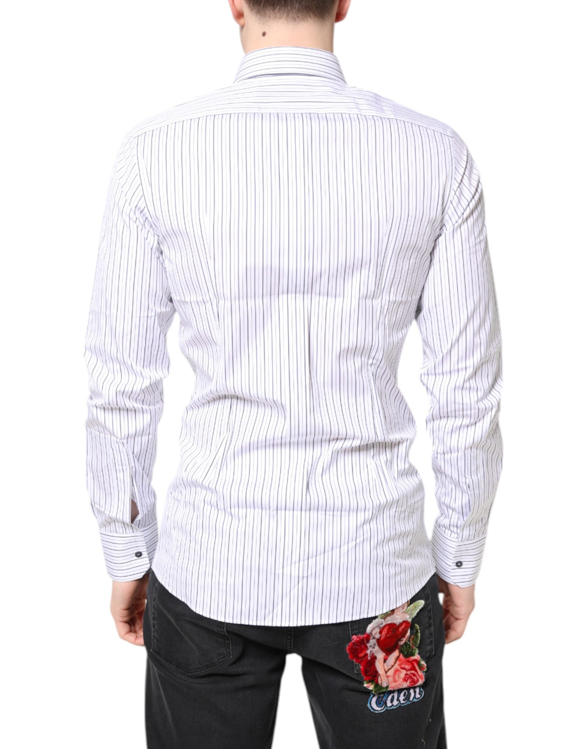 Dolce &amp; Gabbana – Weißes, goldenes Baumwollhemd mit Streifen