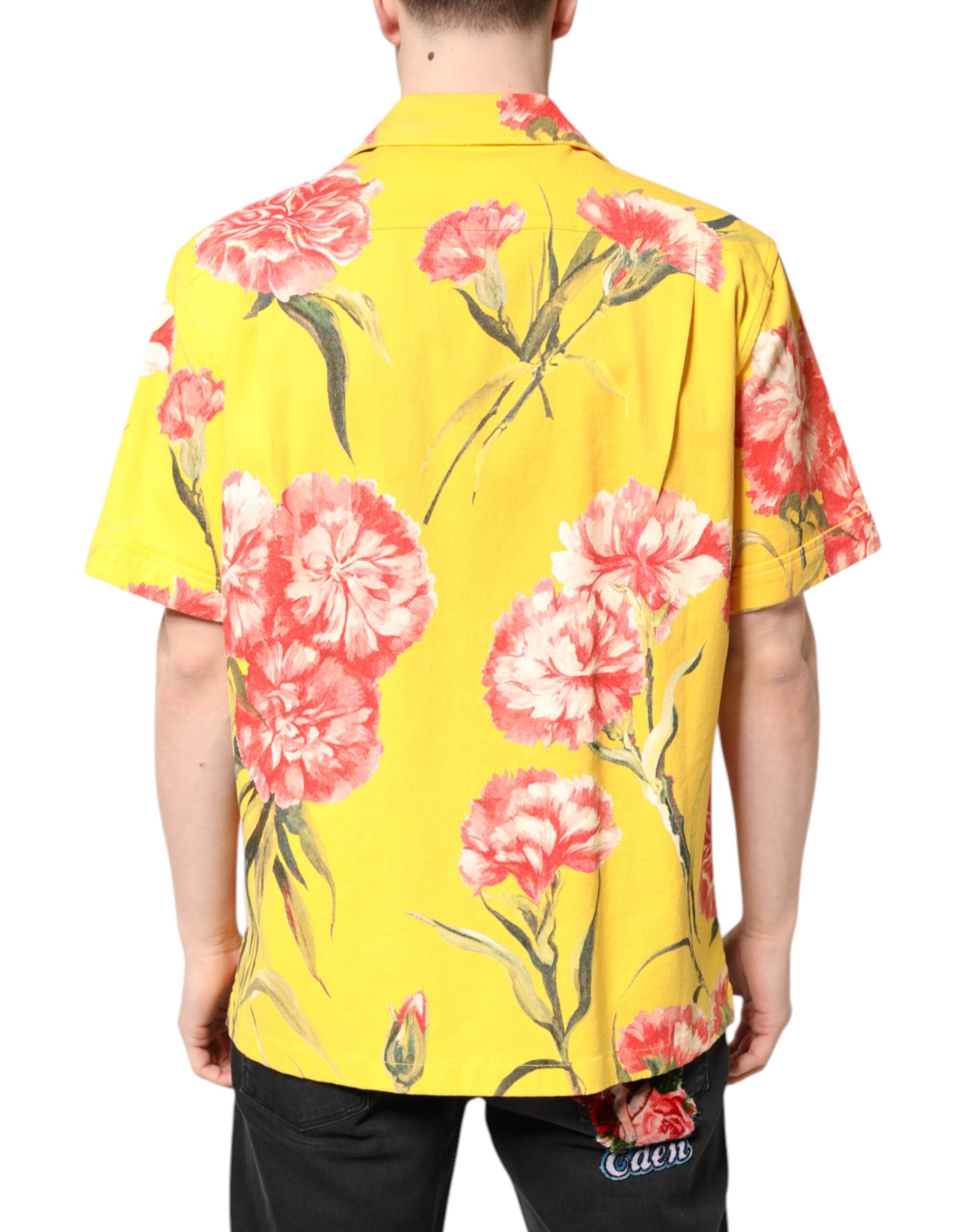 Dolce &amp; Gabbana Gelbes Blumenhemd für Herren mit Button-Down-Kragen