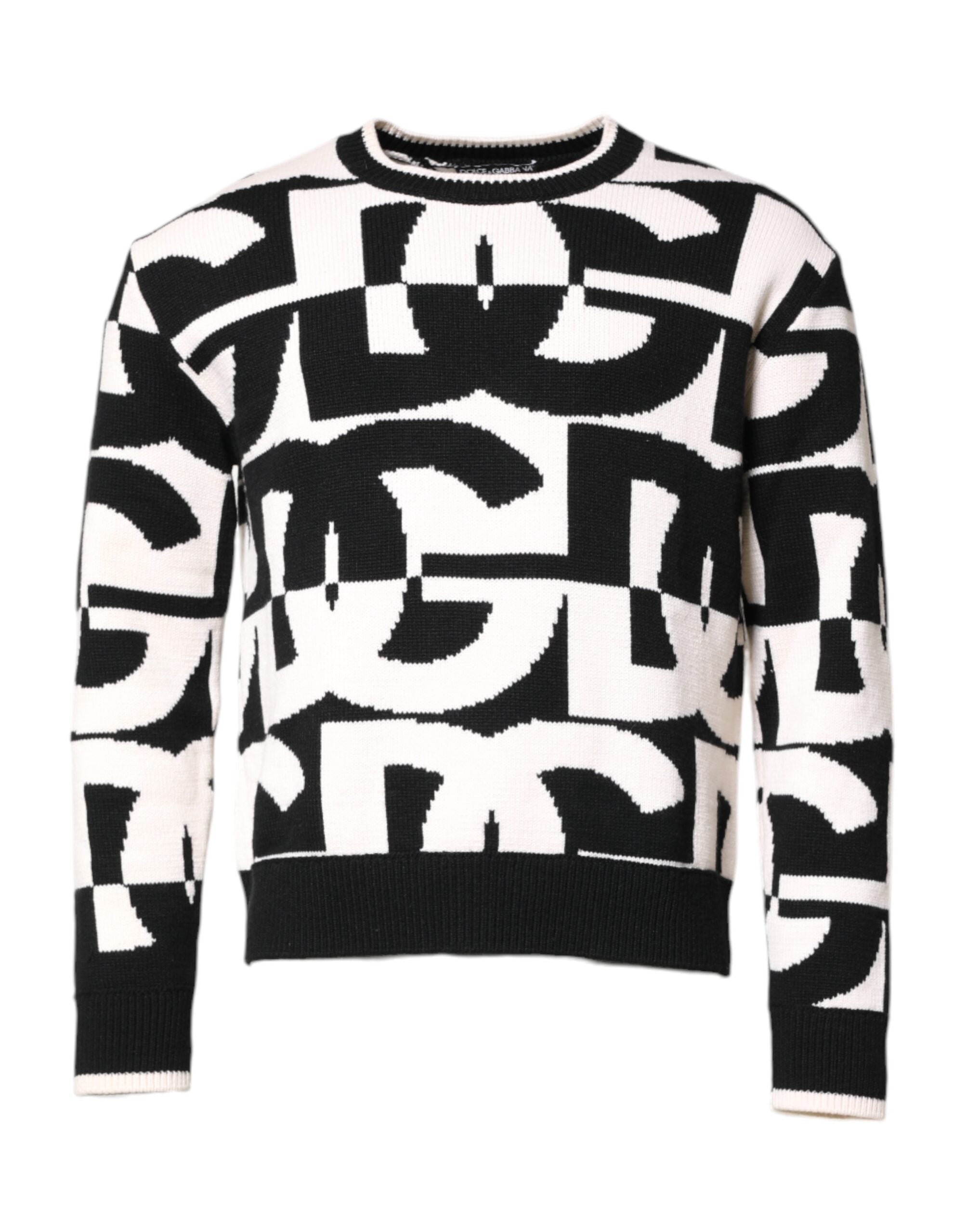 Pulover Dolce &amp; Gabbana cu imprimeu logo alb și negru tricotat