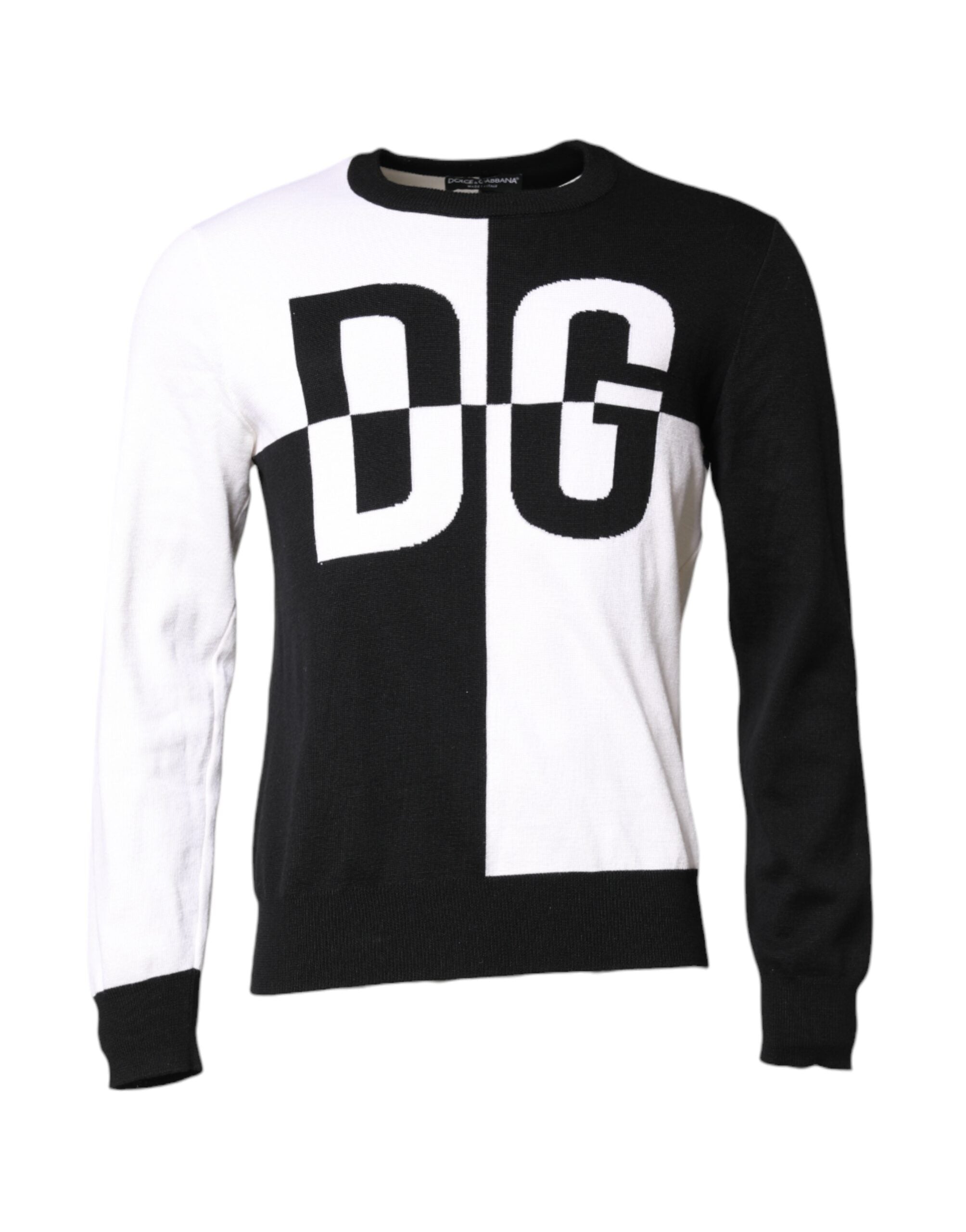 Pulover Dolce &amp; Gabbana cu imprimeu logo alb și negru tricotat