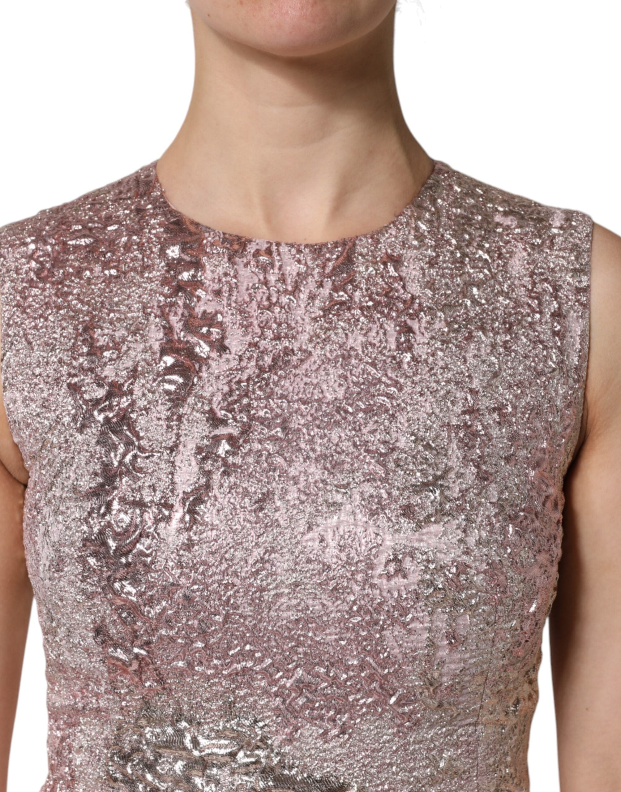 Rochie mini Dolce &amp; Gabbana roz cu imprimeu jacquard, fără mâneci