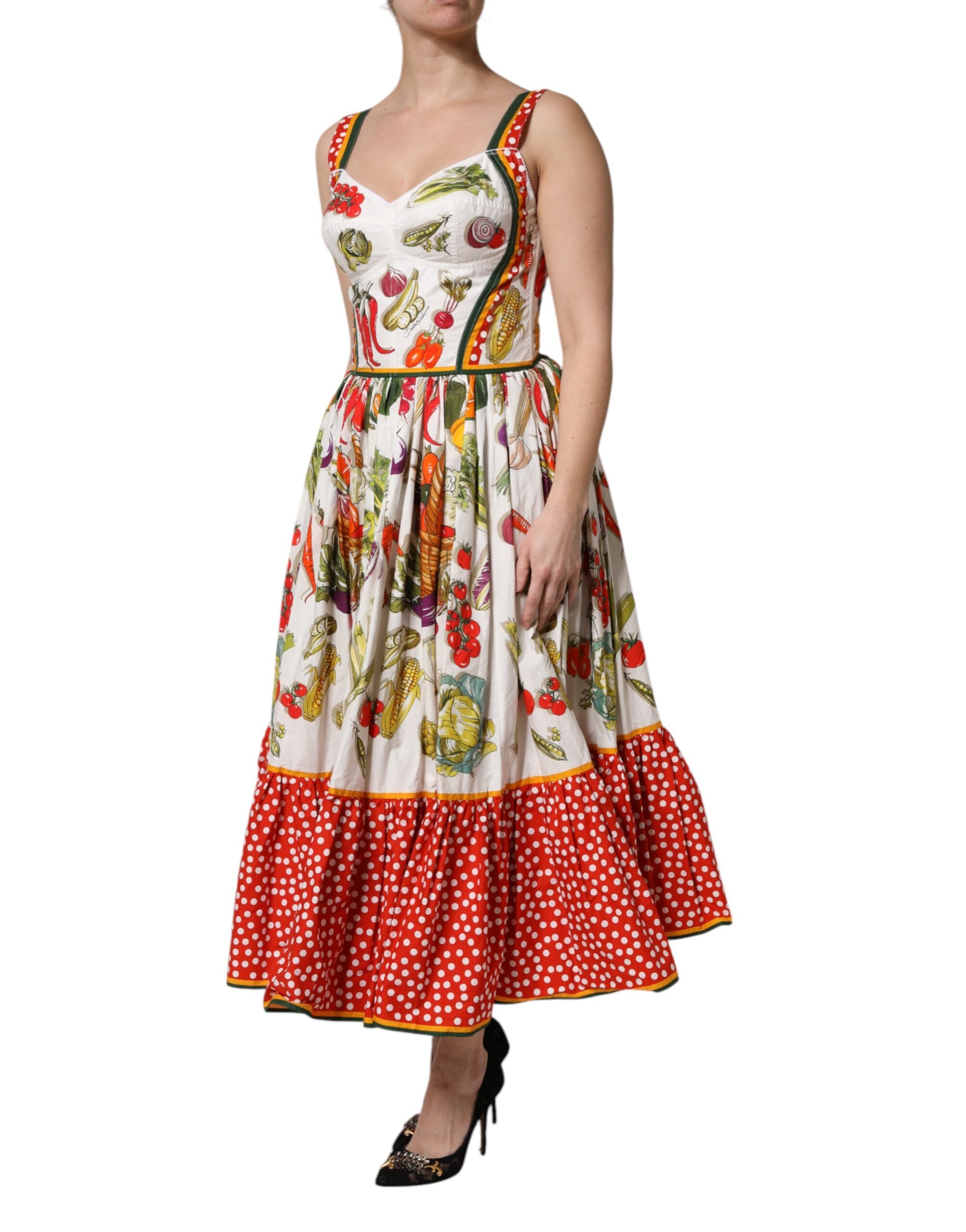 Rochie midi fără mâneci, în formă de A, cu imprimeu de legume albe Dolce &amp; Gabbana